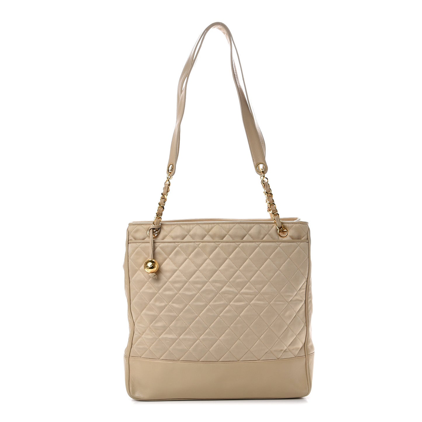 Satin Lambskin Quilted Shopping Tote Beige
