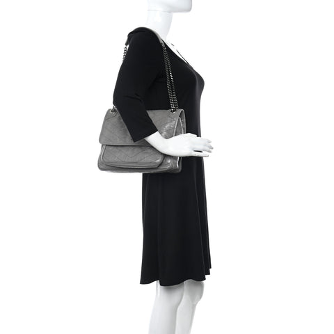 Crinkled Calfskin Matelasse Monogram Medium Niki Chain Satchel Storm
