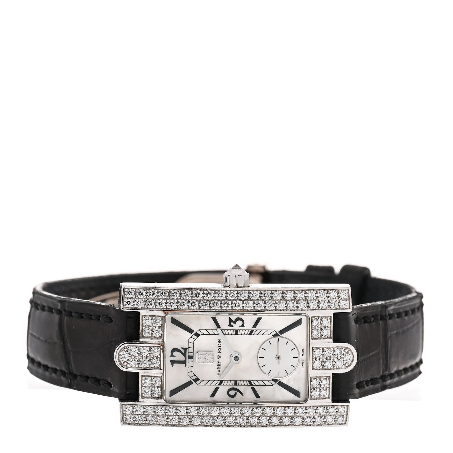 Harry Winston 18K White Gold Alligator Diamond Mother of Pearl 21mm Avenue Quartz Watch 2 of 4