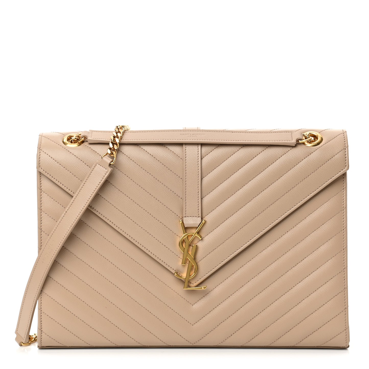 Grain De Poudre Matelasse Chevron Large Monogram Satchel Dark Beige