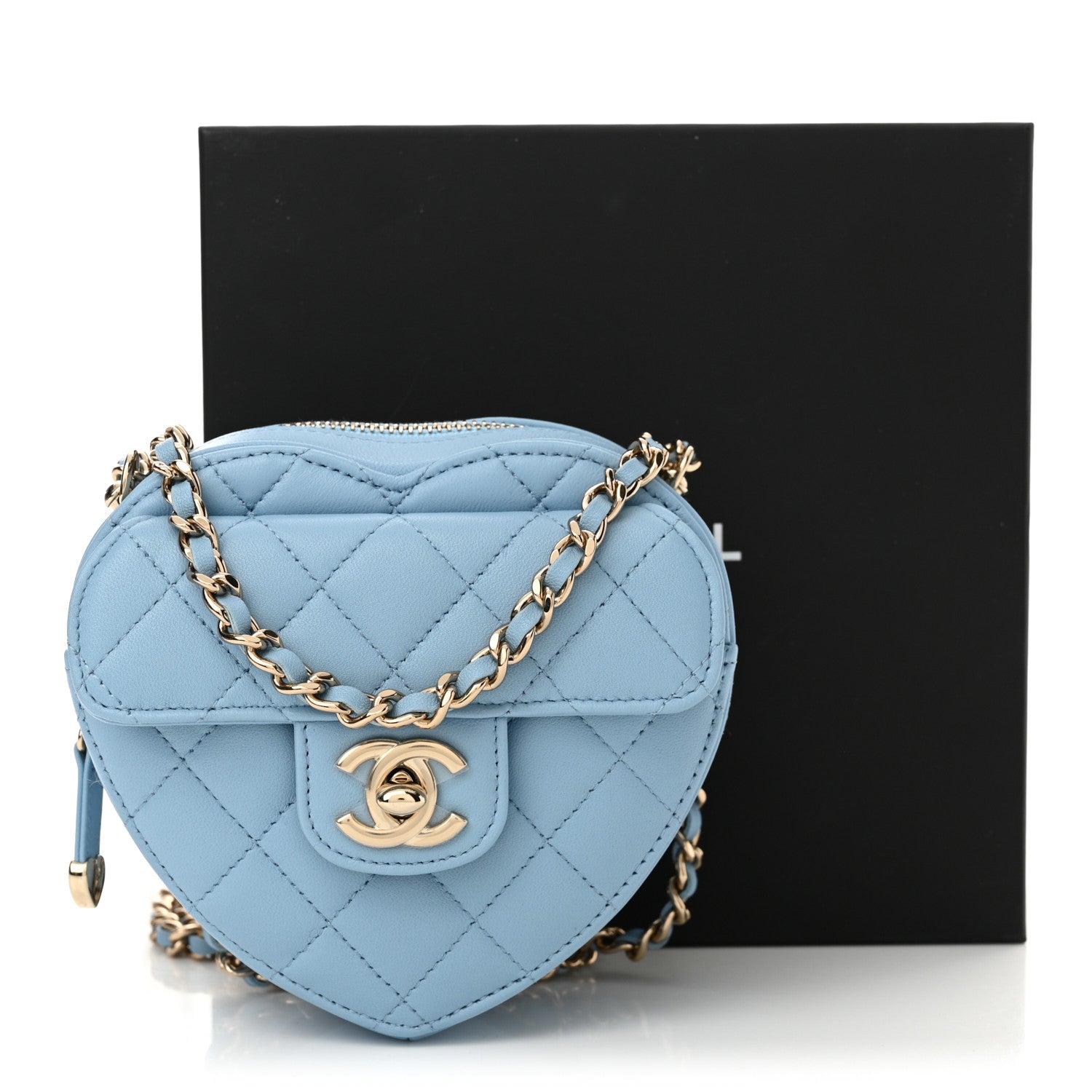 Chanel Lambskin Quilted CC In Love Heart Clutch With Chain Light Blue 11 of 11
