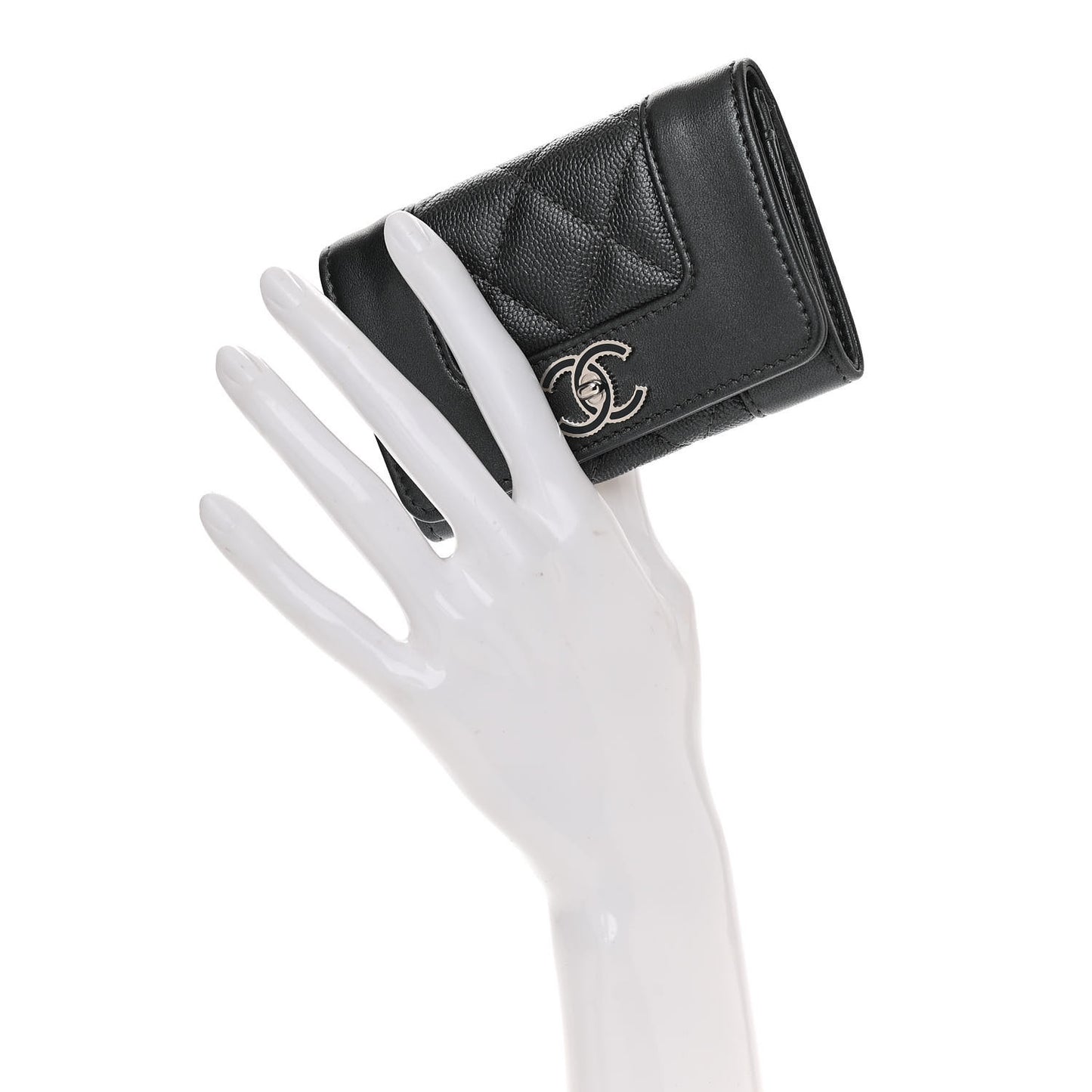Caviar Quilted Vintage Mademoiselle Flap Card Holder Black