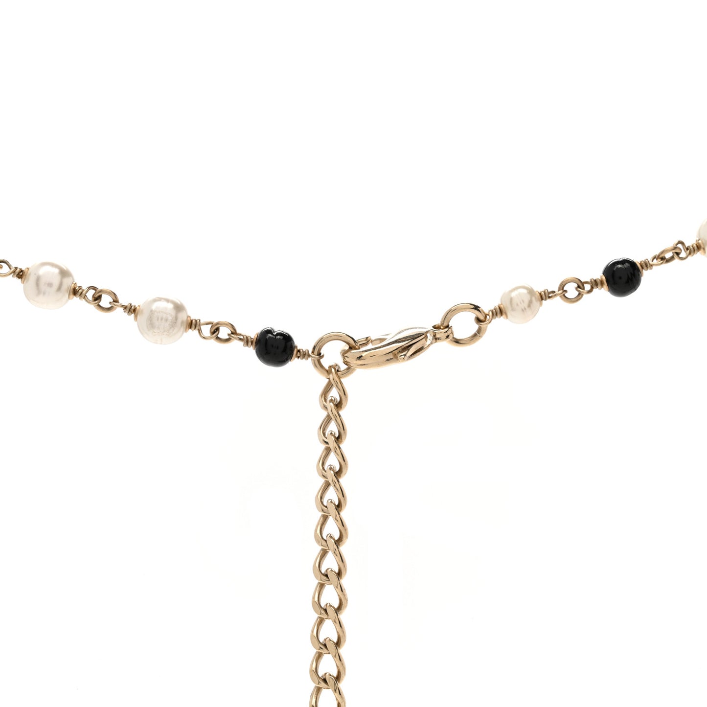 Pearl Bead Heart CC Long Necklace Gold Black