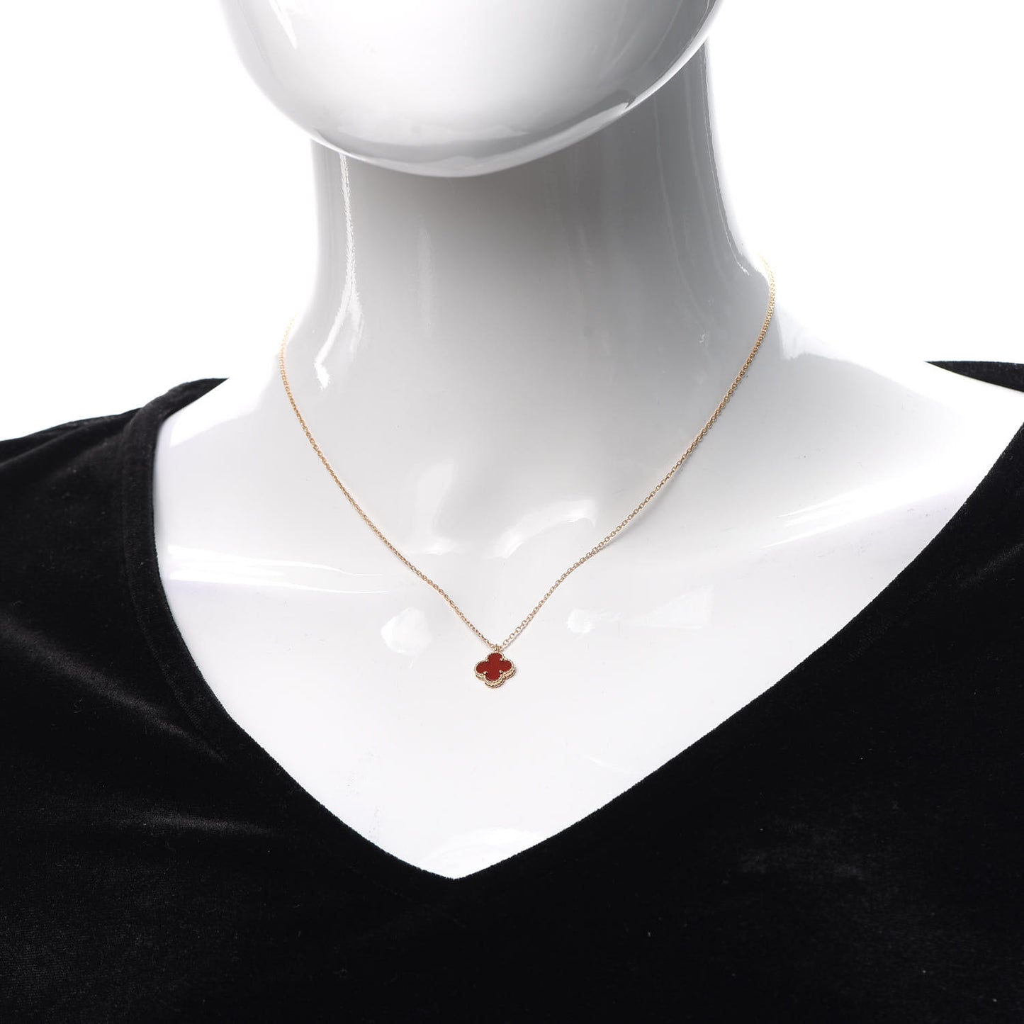18K Rose Gold Carnelian Sweet Alhambra Pendant Necklace