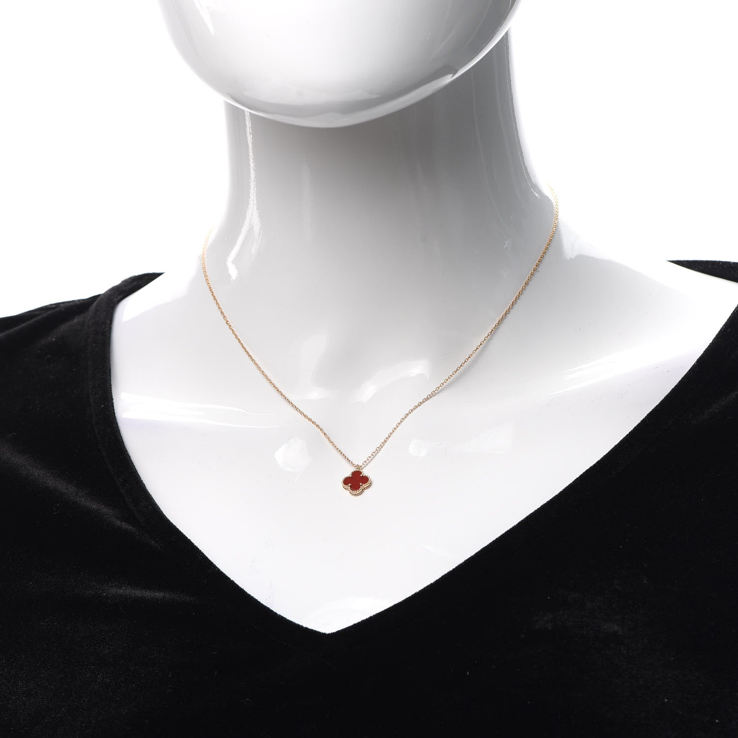 Van Cleef & Arpels 18K Rose Gold Carnelian Sweet Alhambra Pendant Necklace 2 of 5