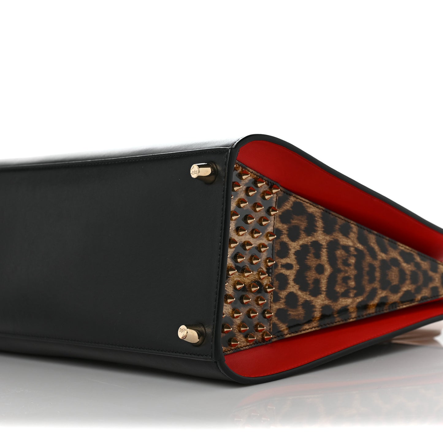 Calfskin Patent Leopard Spiked Large Paloma Black