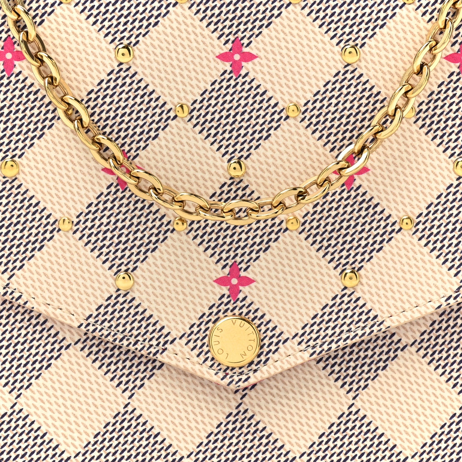 Louis Vuitton LOUIS VUITTON Damier Azur Studded Pochette Felicie Chain Wallet Fuchsia 7 of 11