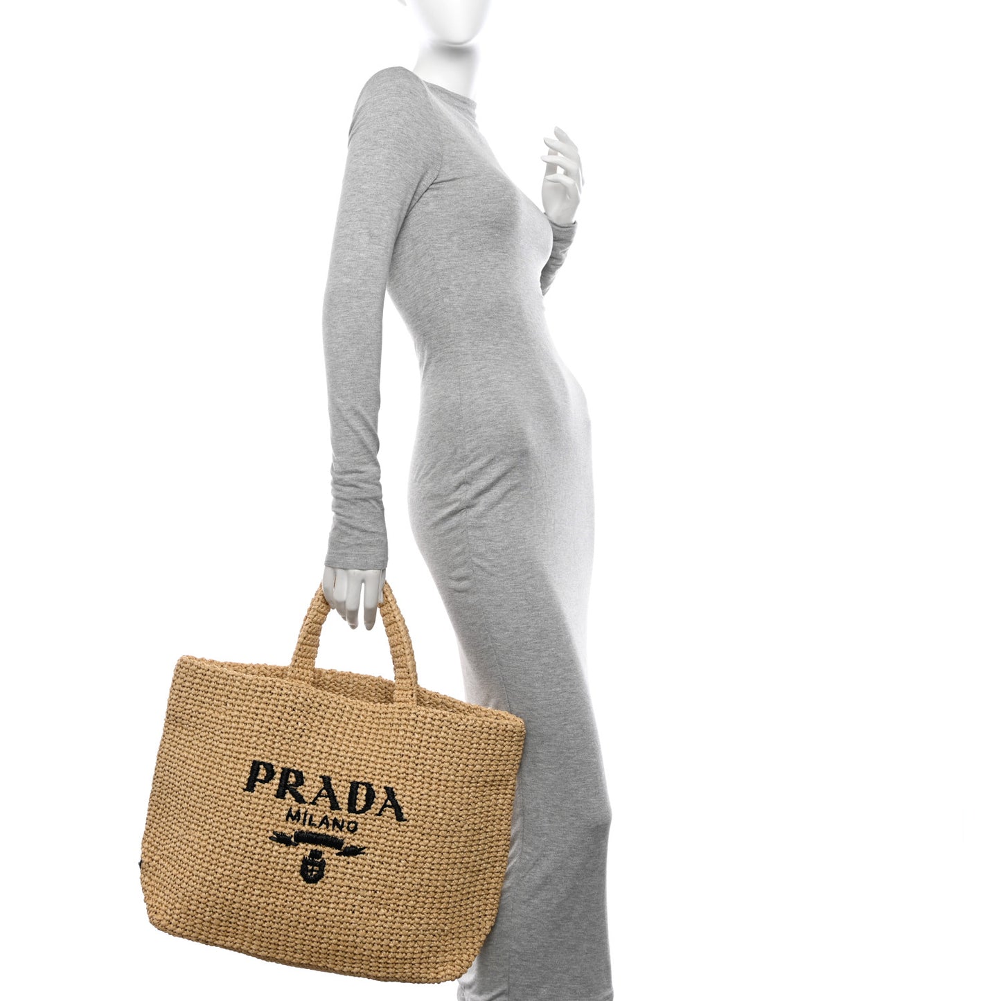 Yarn Raffia Effect Crochet Embroidered Logo Tote Naturale