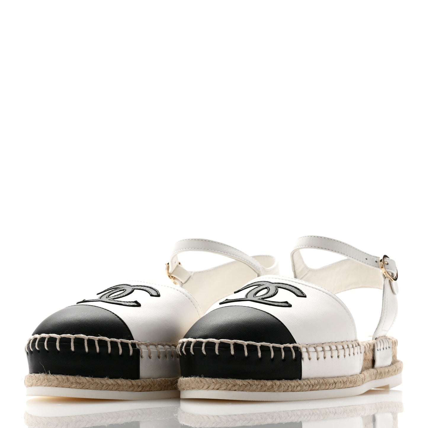 Lambskin Cap Toe CC Espadrille Sandals 35 White Black