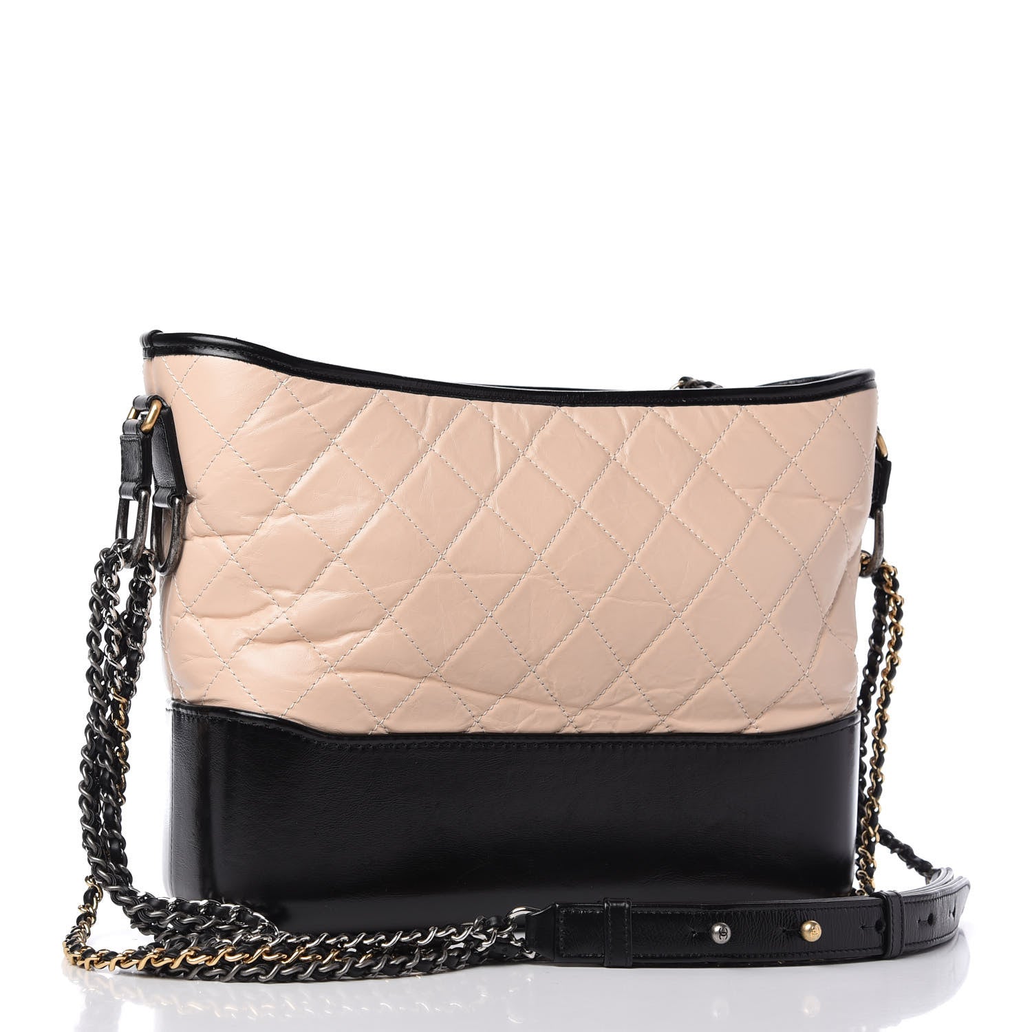 Chanel Aged Calfskin Quilted Medium Gabrielle Hobo Beige Black 3 of 9
