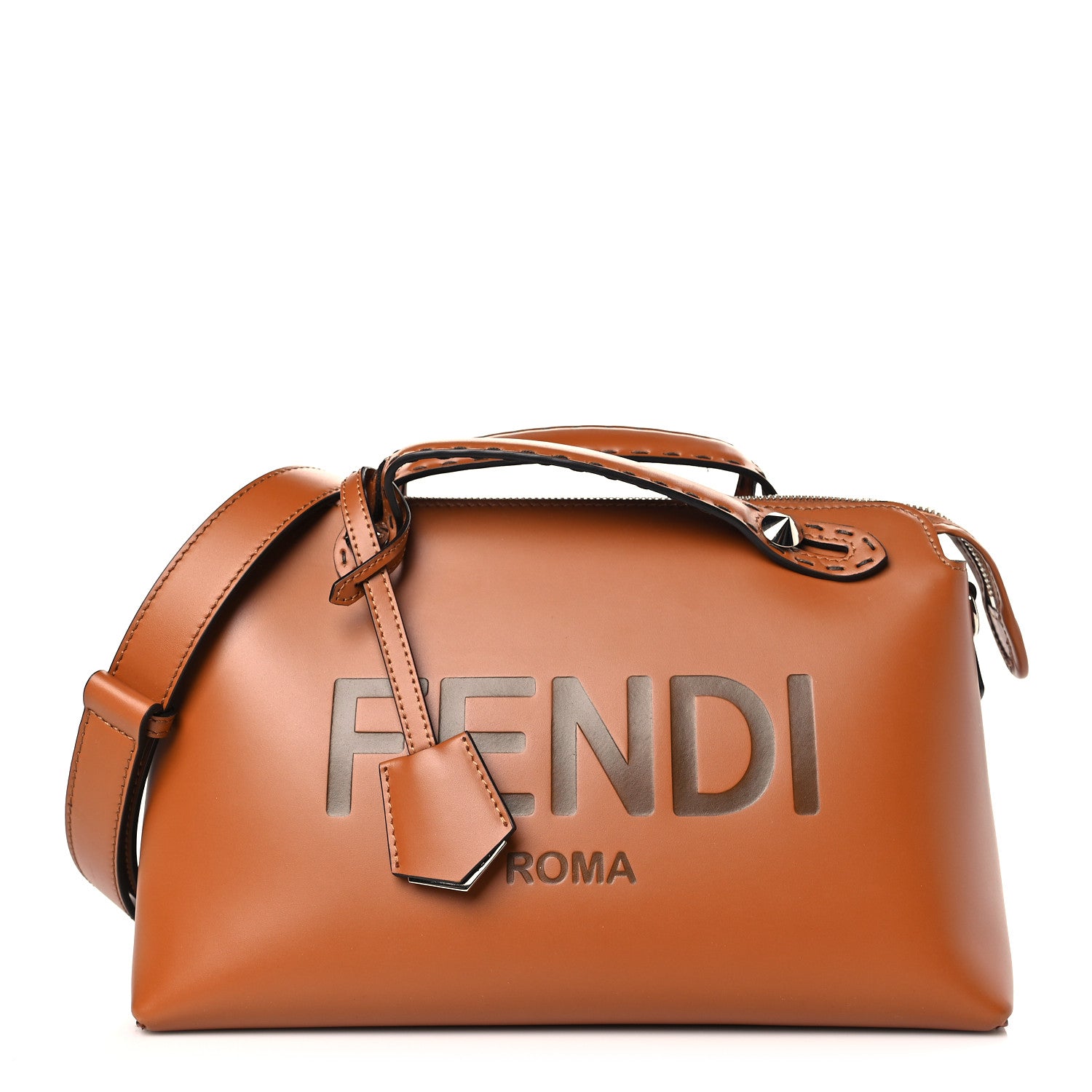 Fendi Vitello King Logo Embossed Medium By The Way Boston Bag Cuoio 1 of 9