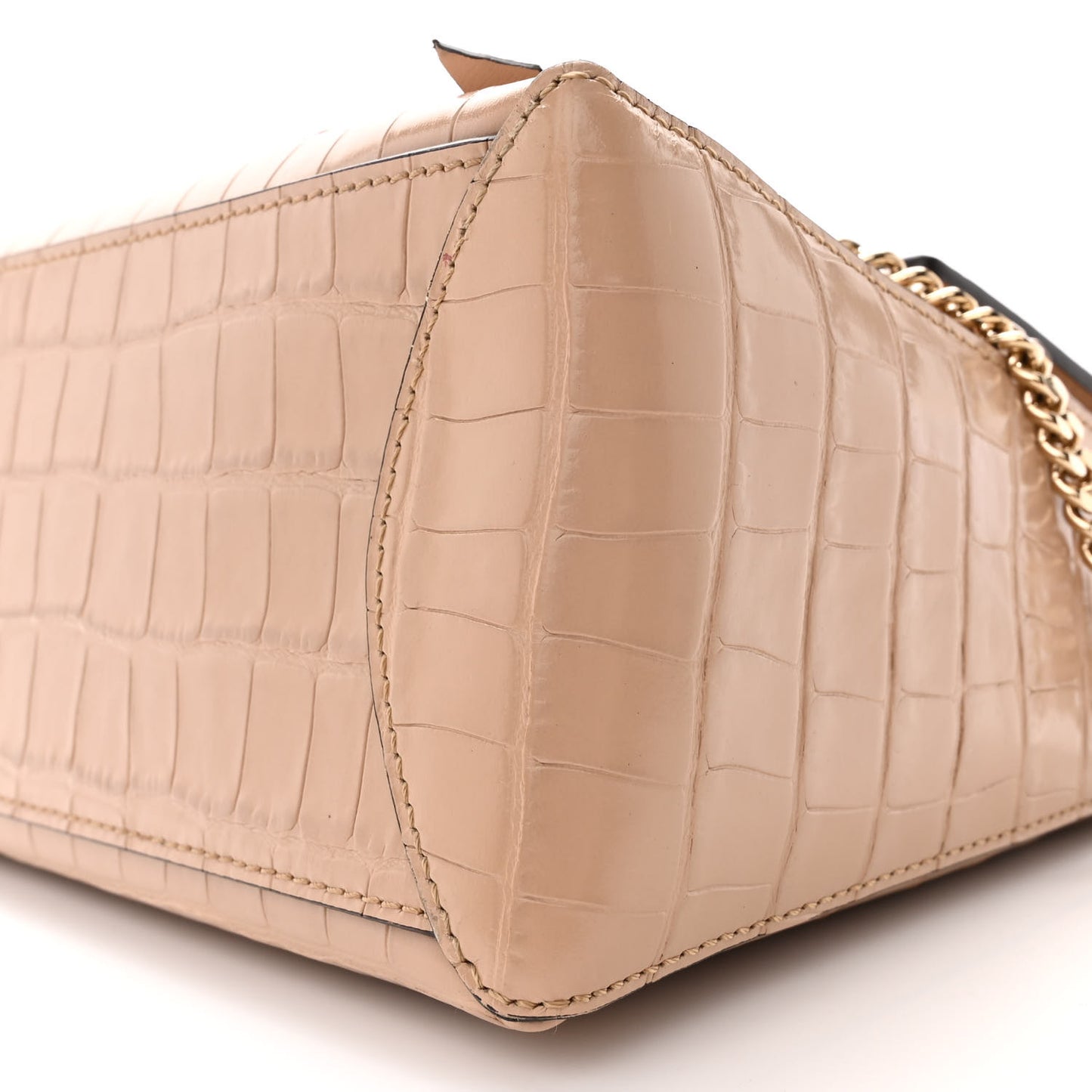 Calfskin Crocodile Embossed Small Faye Day Shoulder Bag Beige