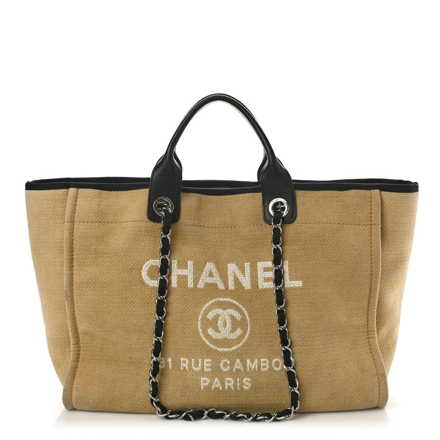 Canvas Medium Deauville Tote Beige Black