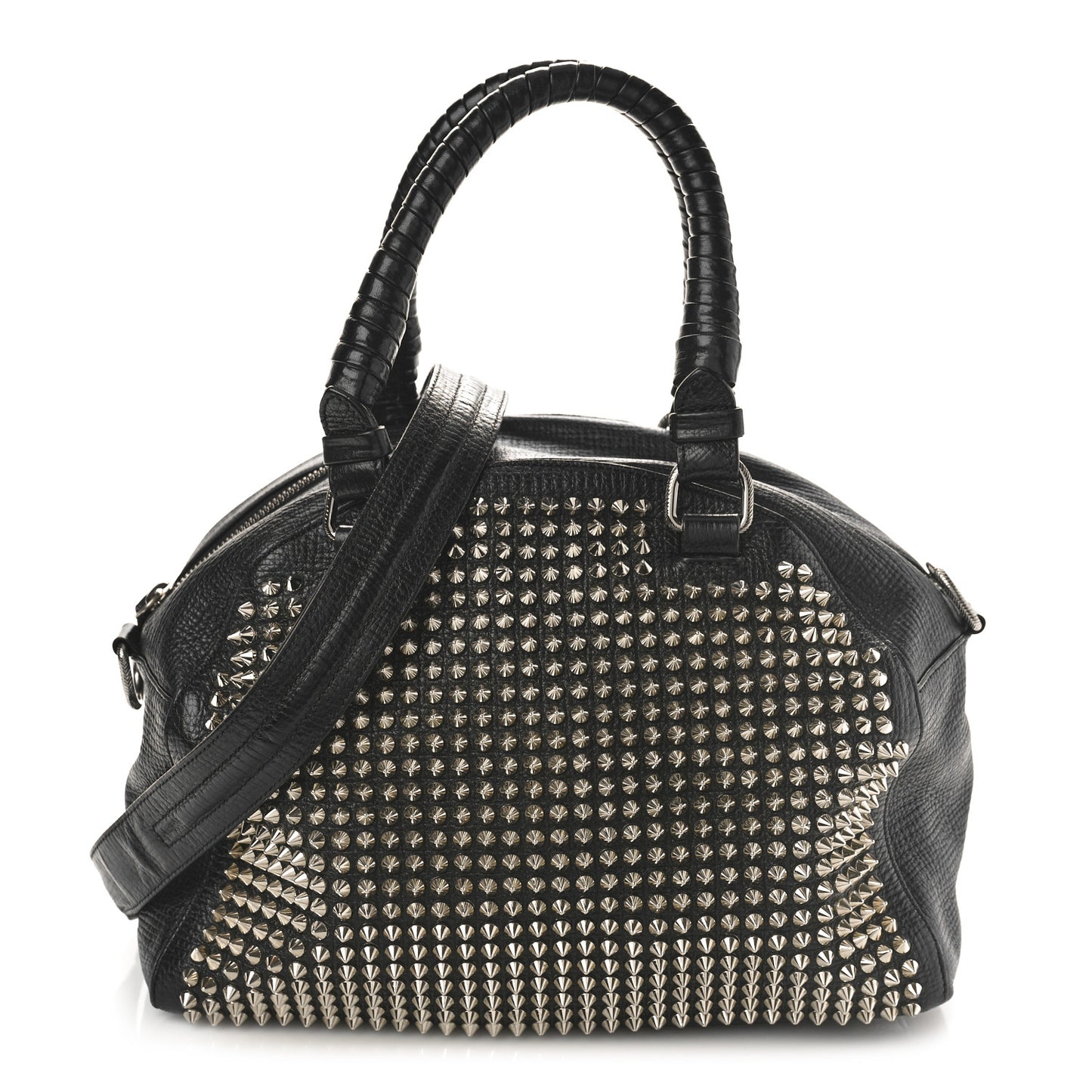 Grained Calfskin Studded Panettone Bowling Bag Black