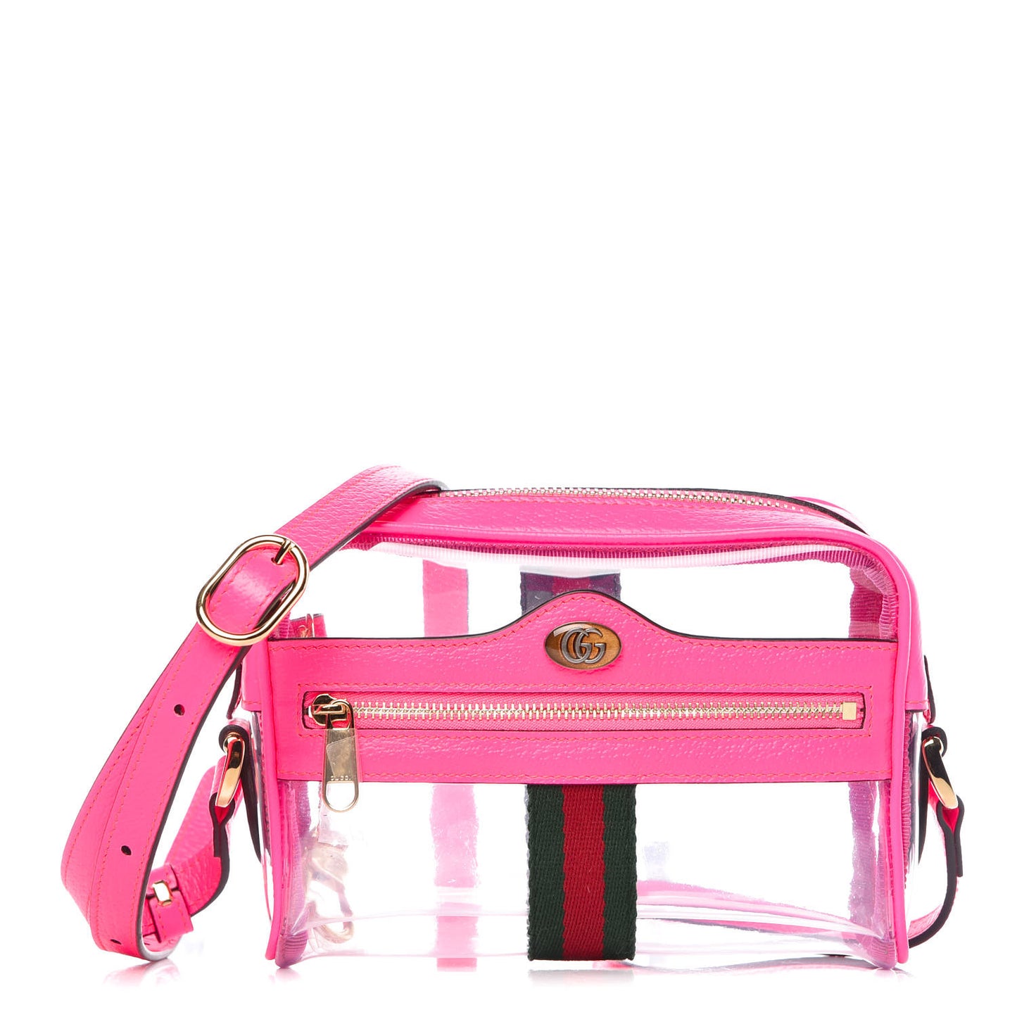 Vinyl Web Mini Ophidia Transparent Shoulder Bag Fluorescent Fuchsia