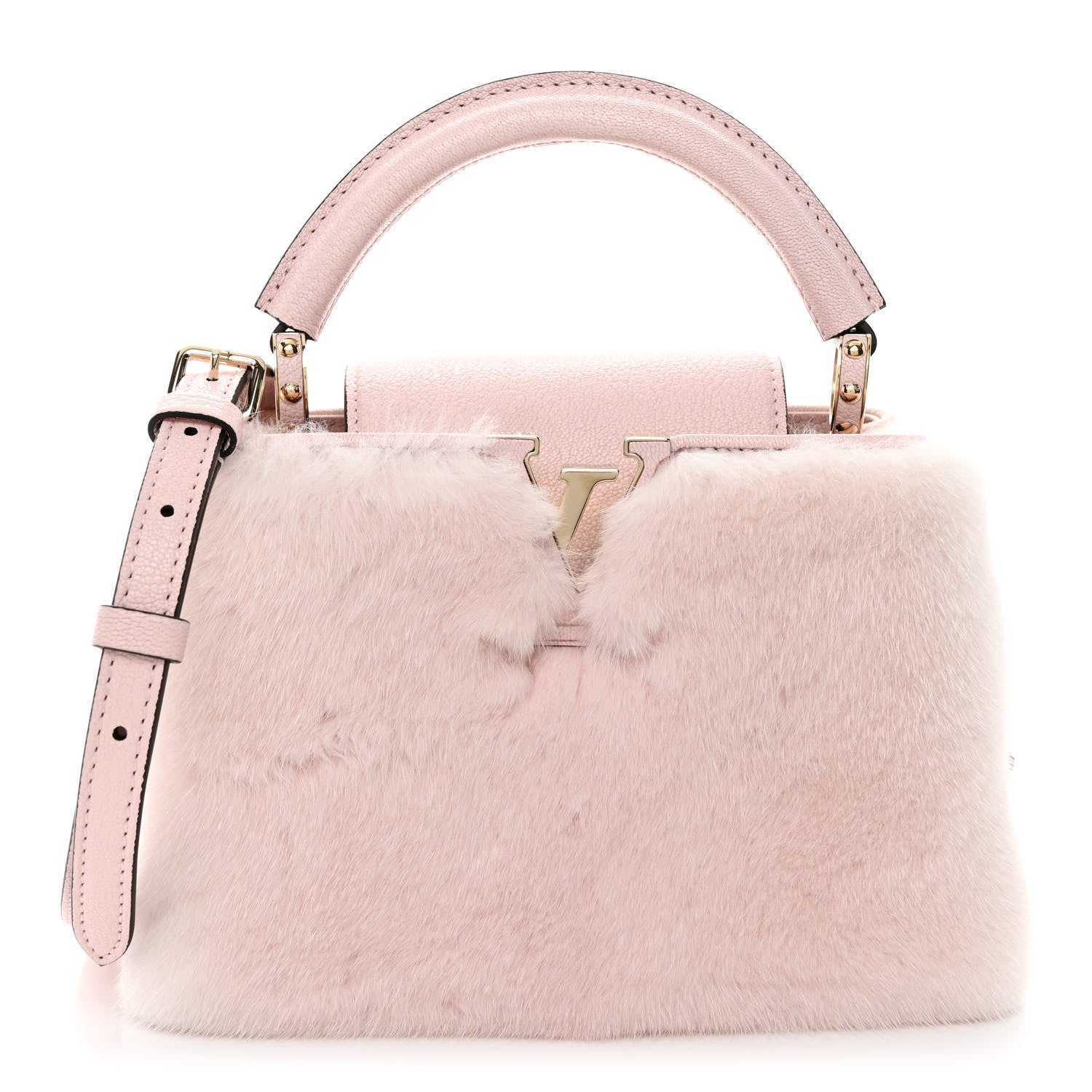 Louis Vuitton Mink Calfskin Goatskin Capucines Mini Rosewater Pink