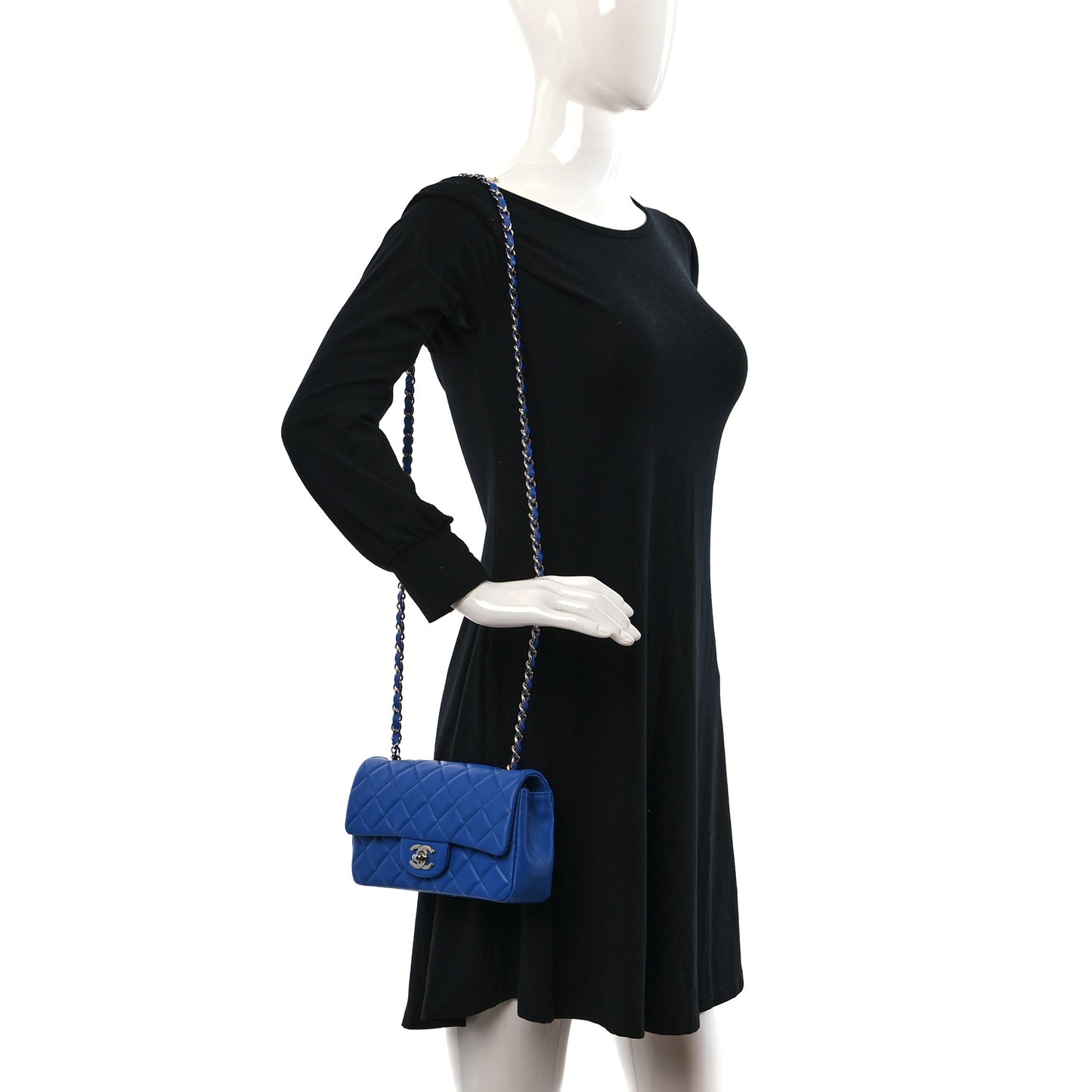 Lambskin Quilted Mini Rectangular Flap Blue