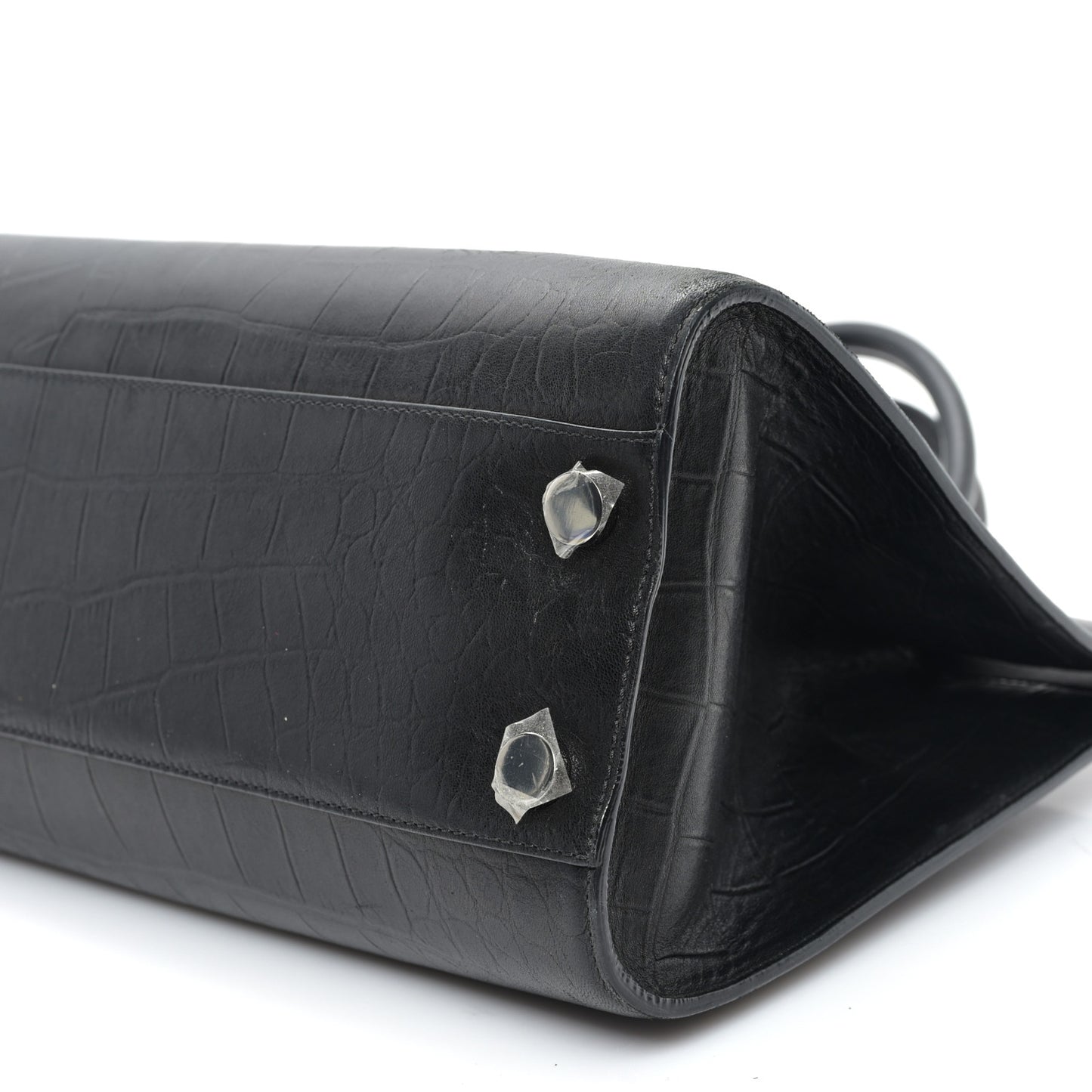 Crocodile Embossed Calfskin Riley Tote Black
