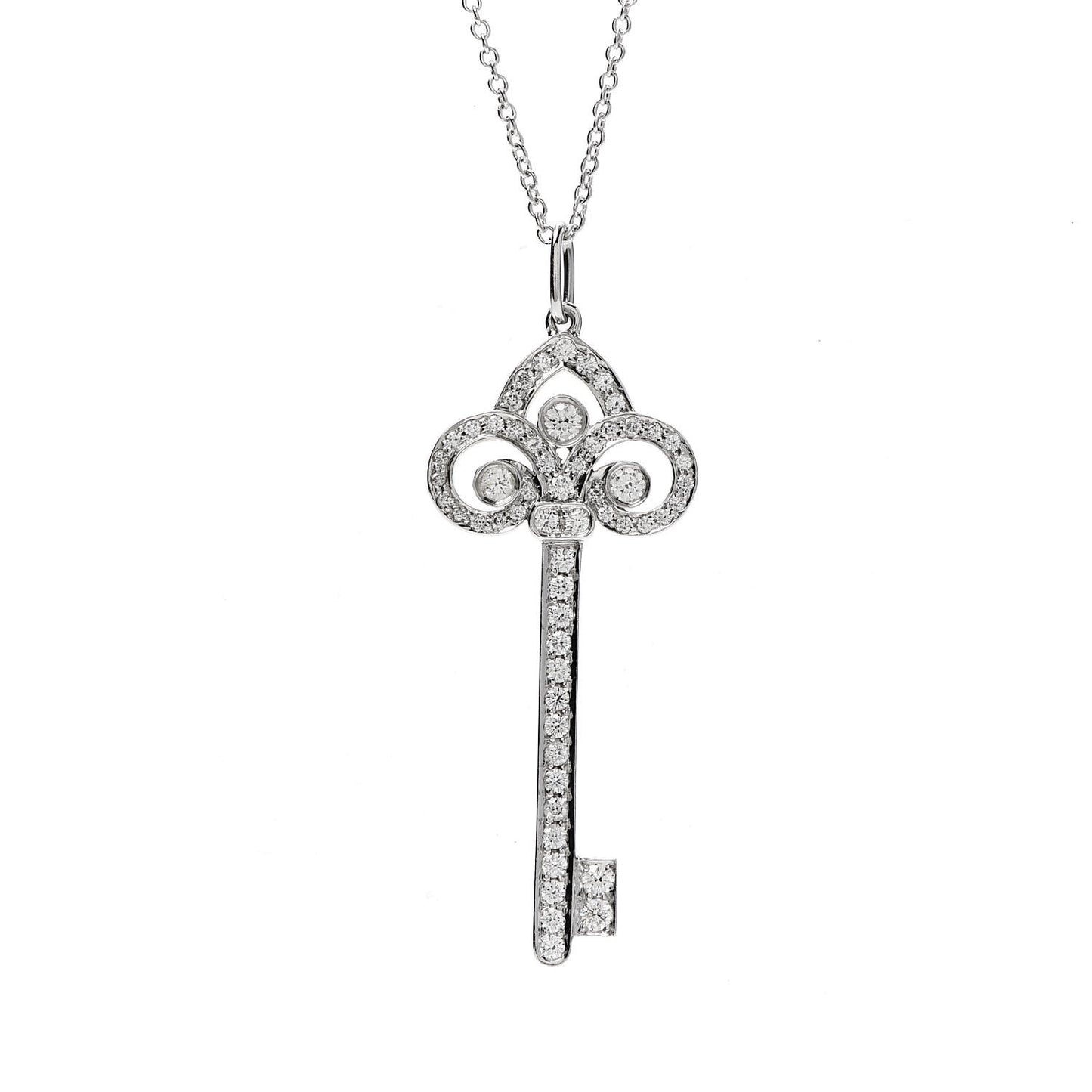 Platinum Diamond .41ct Fleur De Lis Key Pendant Necklace