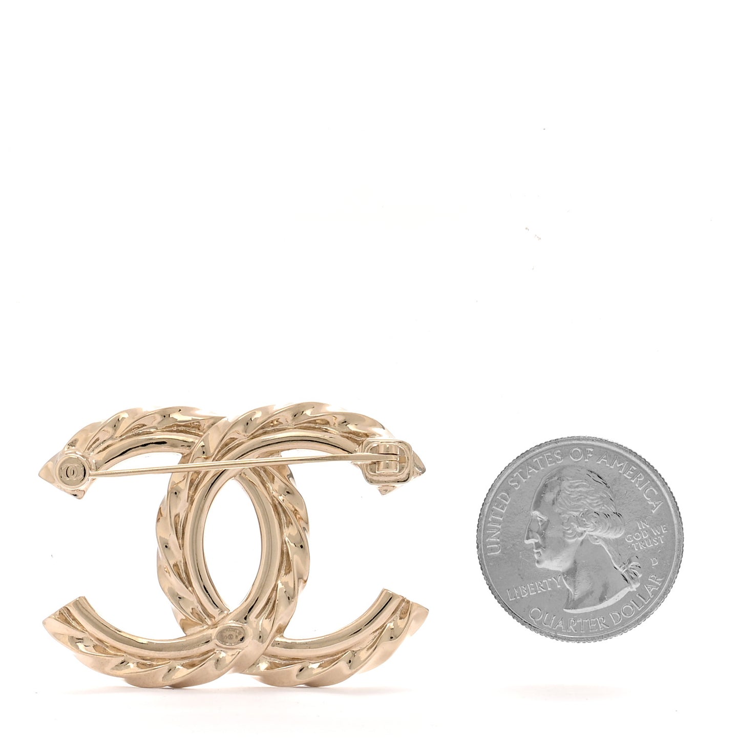 Metal Crystal CC Brooch Gold
