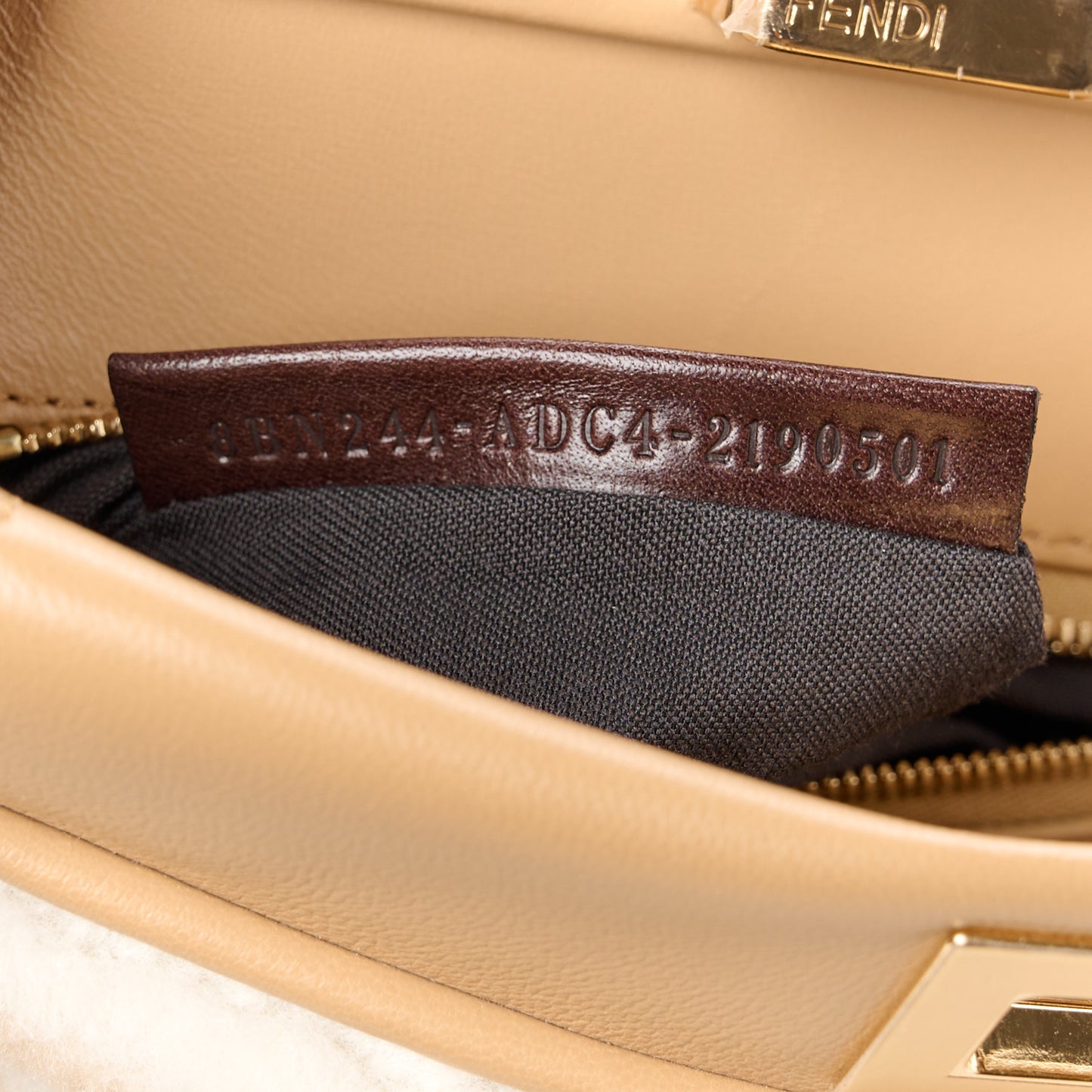 Shearling Nappa Macro FF 1974 Mini Peekaboo Iconic Satchel White Ice Cuoio Miele Scuro