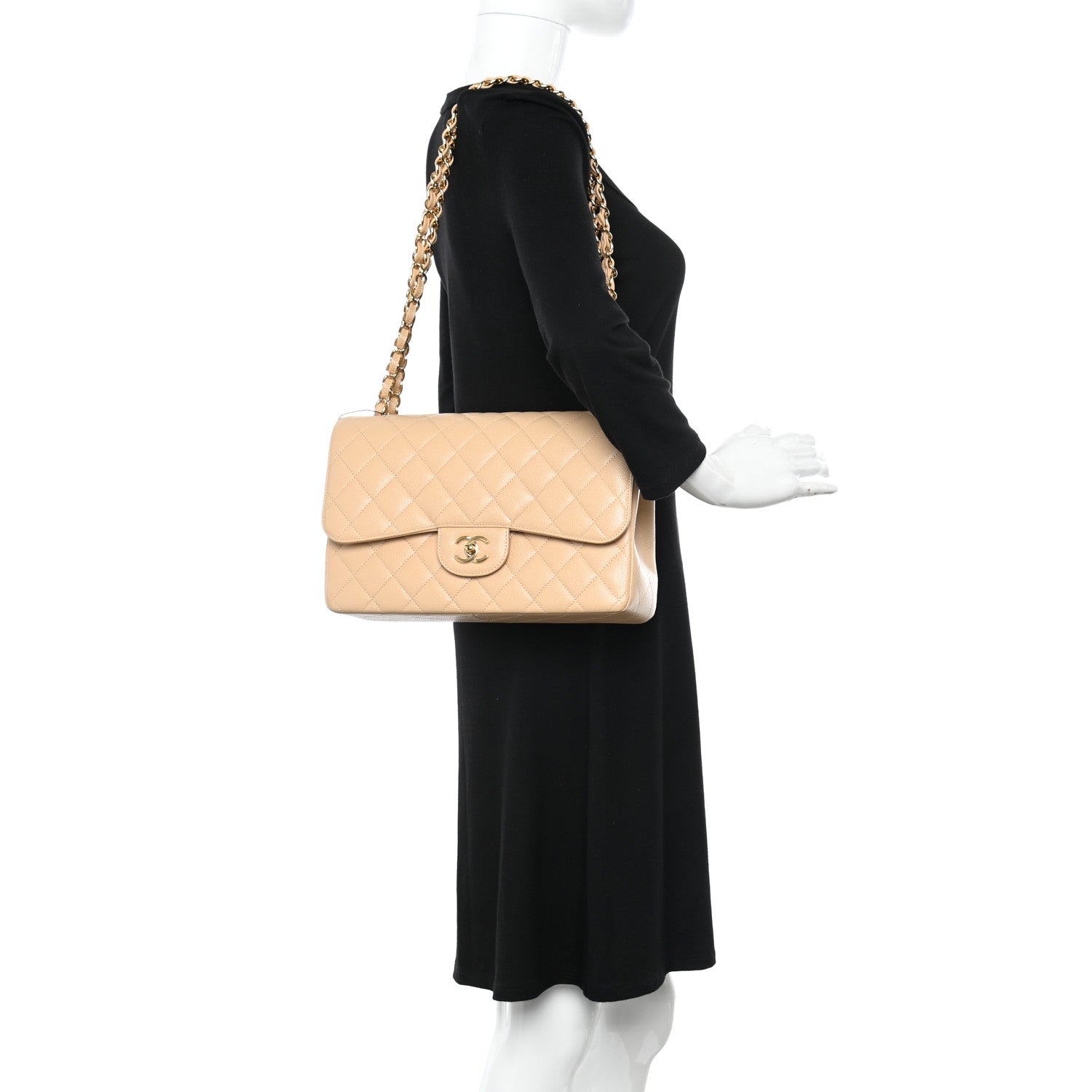 Chanel Caviar Quilted Jumbo Double Flap Beige 2 of 10