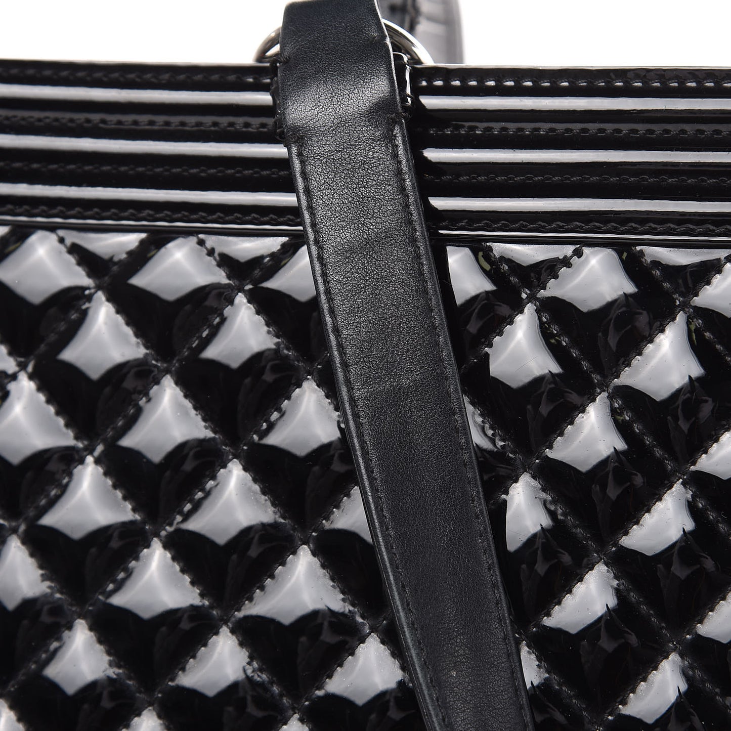 Patent Calfskin Quilted Plexiglass Boy Shopping Tote Black