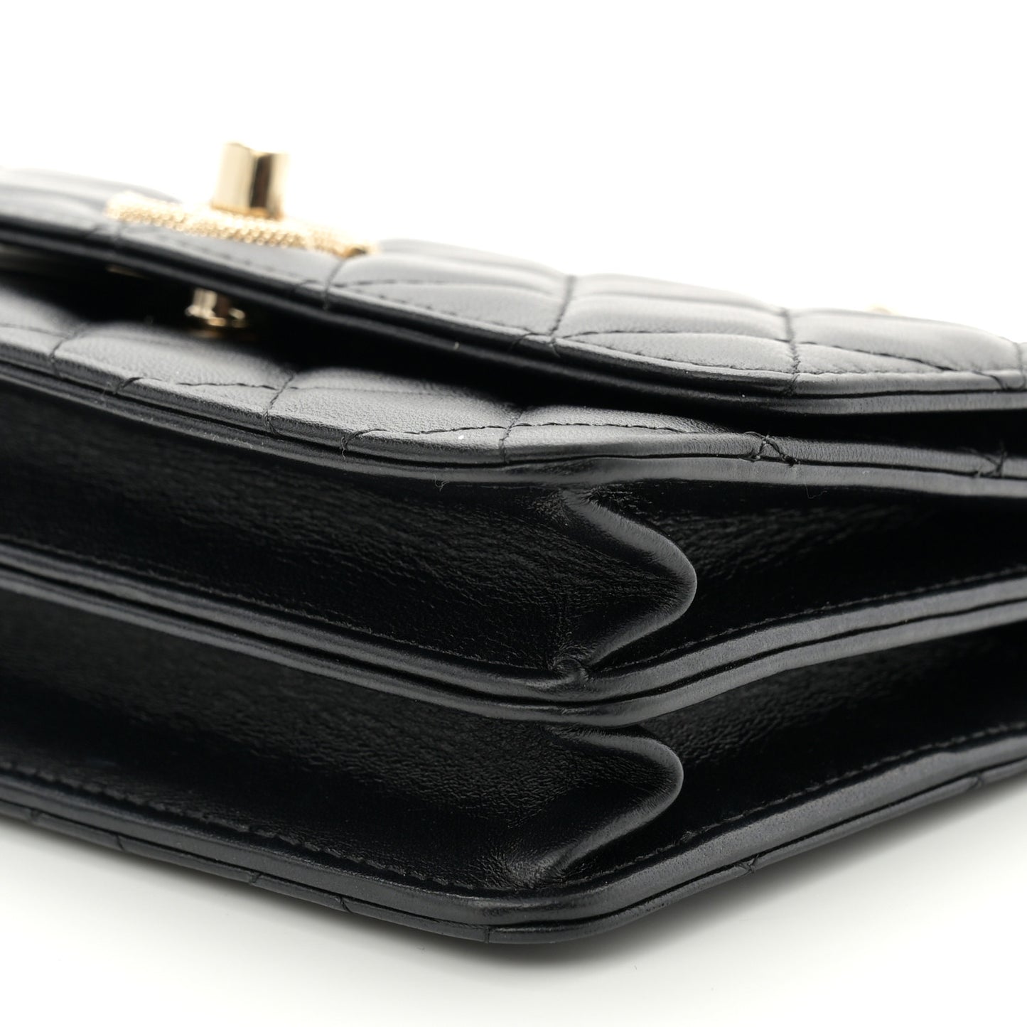 Lambskin Quilted Strass Studded CC Wallet on Chain WOC Black