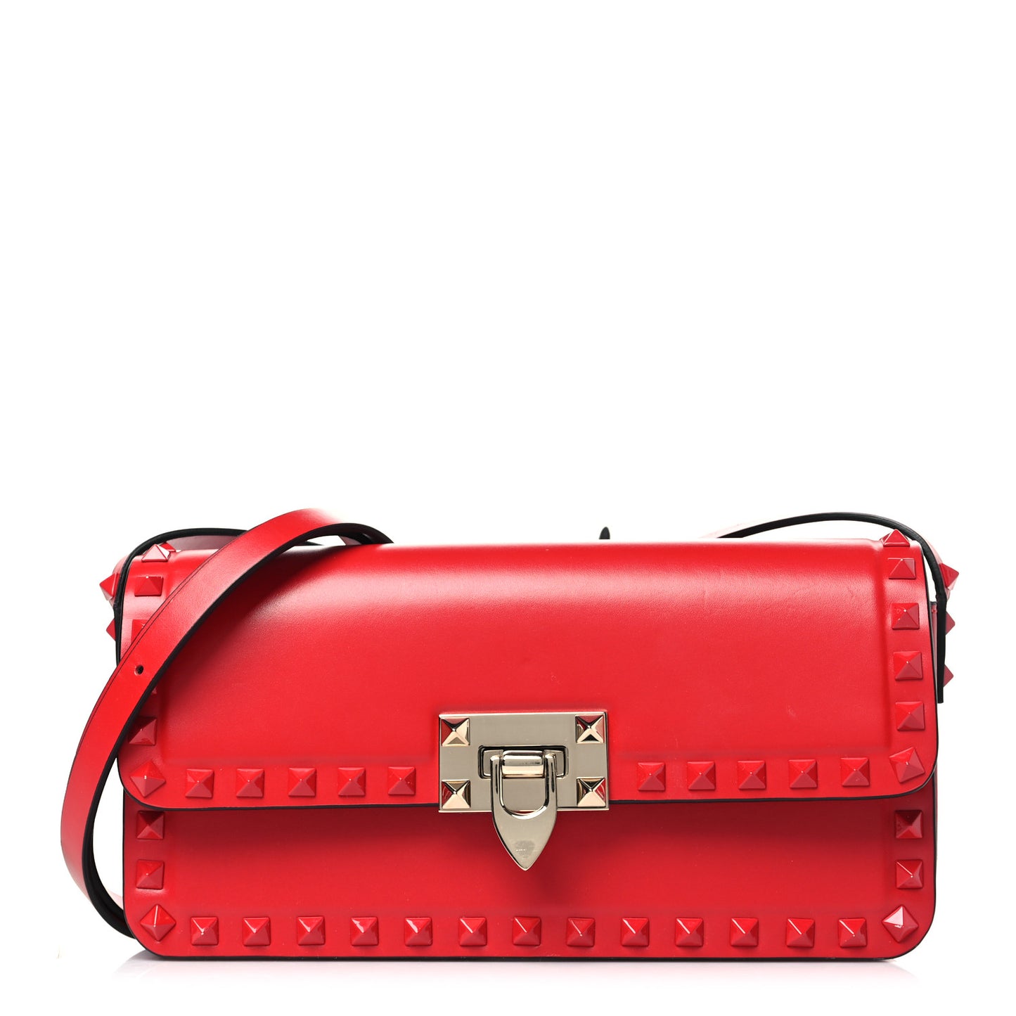 Smooth Calfskin Enamel Tonal E/W Rockstud23 Shoulder Bag Rouge Pur