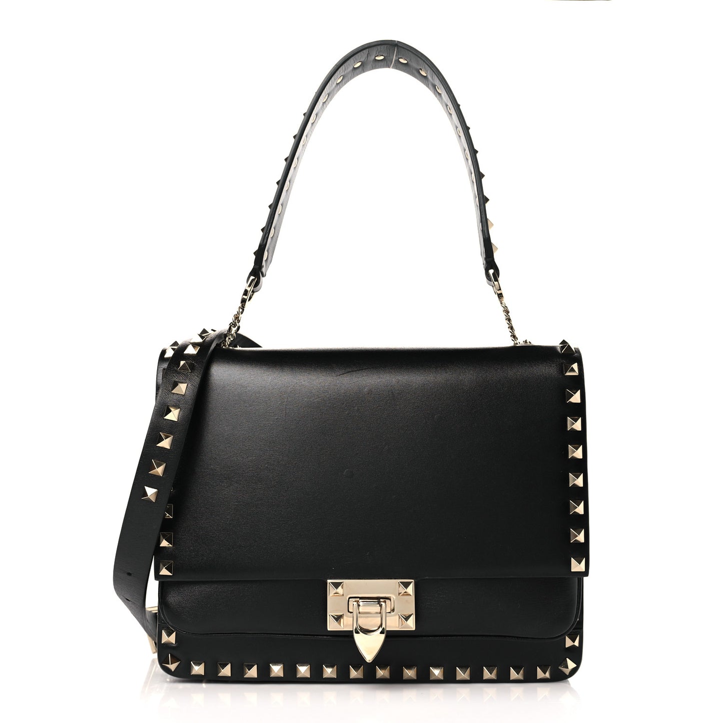 Vitello Rockstud Top Handle Shoulder Bag Black