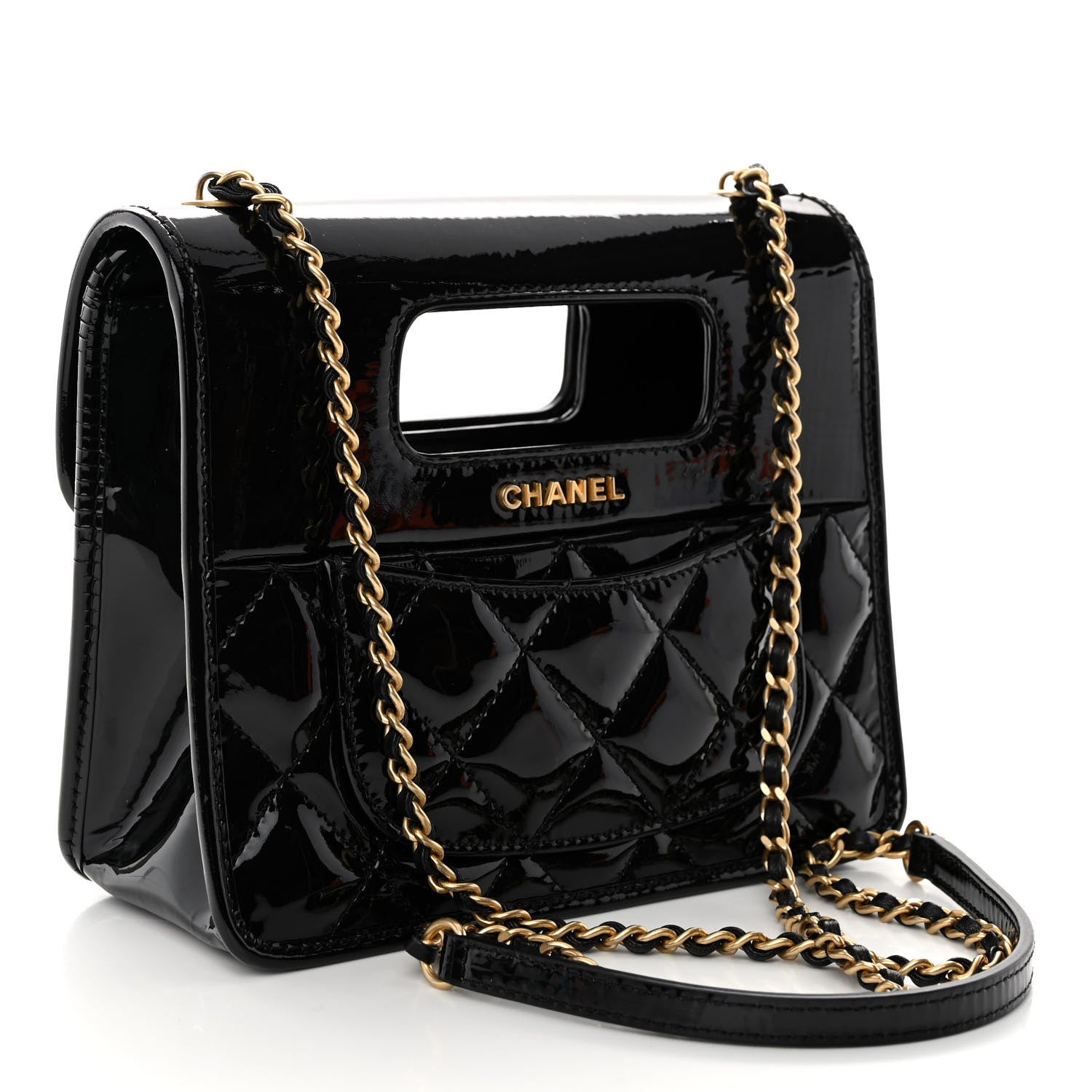 Chanel Patent Quilted Mini Graphic Catch Flap Black 3 of 14