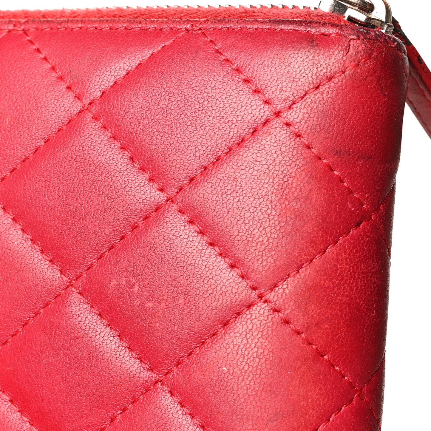 Lambskin Quilted Large Gusset Zip Around Wallet Red