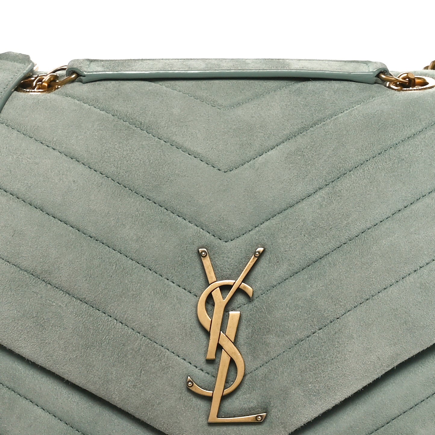 Suede Y Quilted Monogram Medium Loulou Chain Satchel Vert Opaline