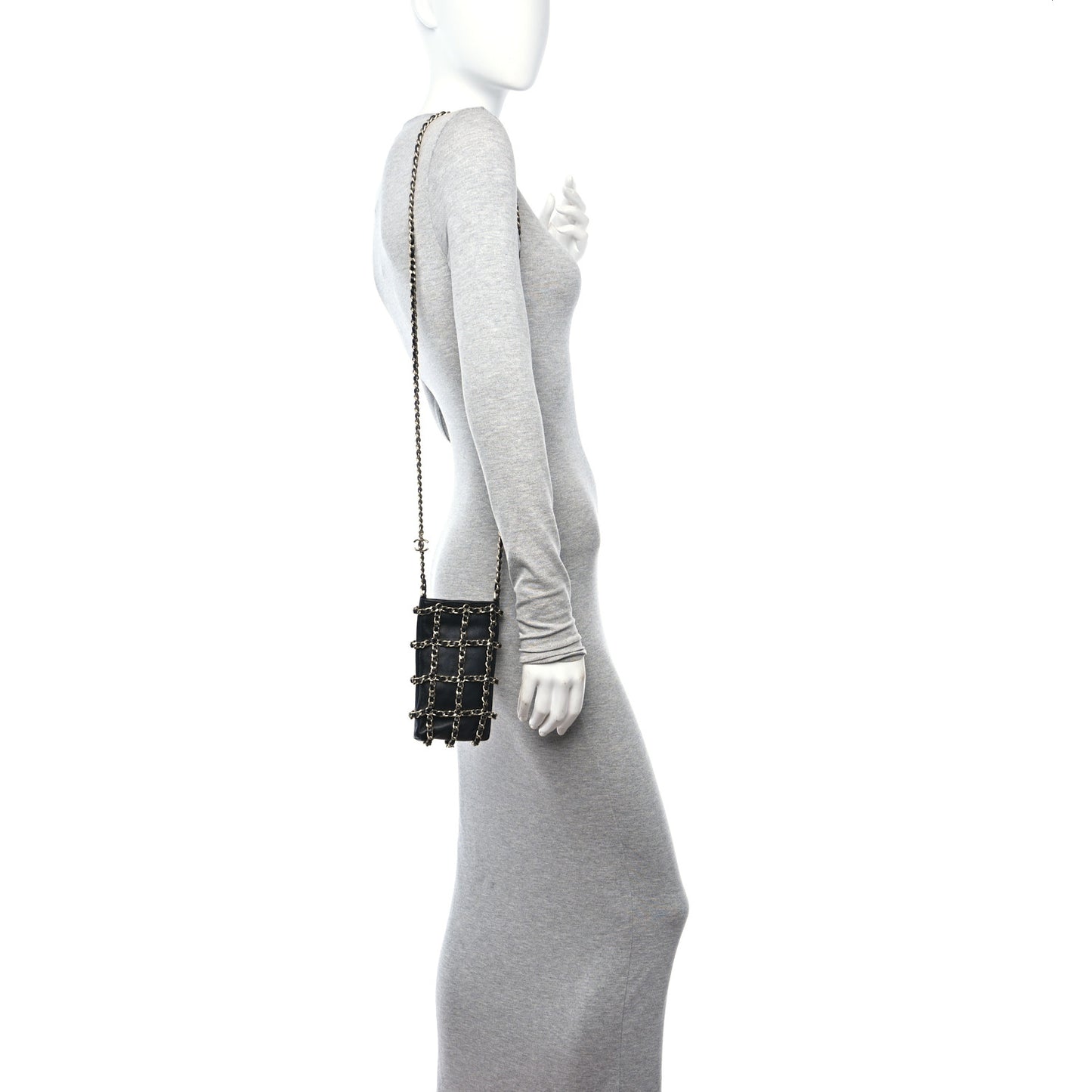 Lambskin Tech Me Out Clutch With Chain Black