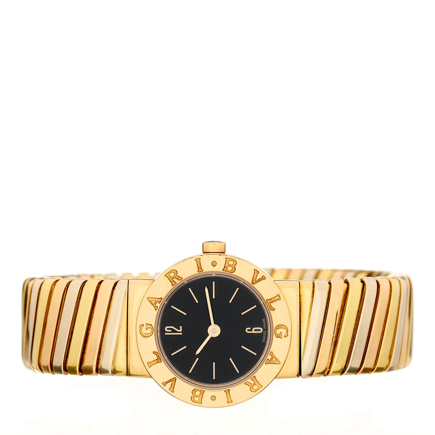 18K Rose Yellow White Gold 23mm Tubogas Quartz Watch Black