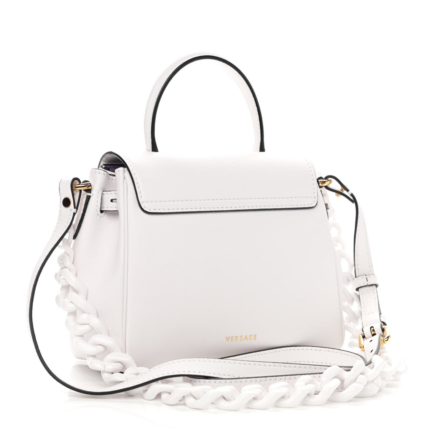 Grained Calfskin Small La Medusa Top Handle Bag White