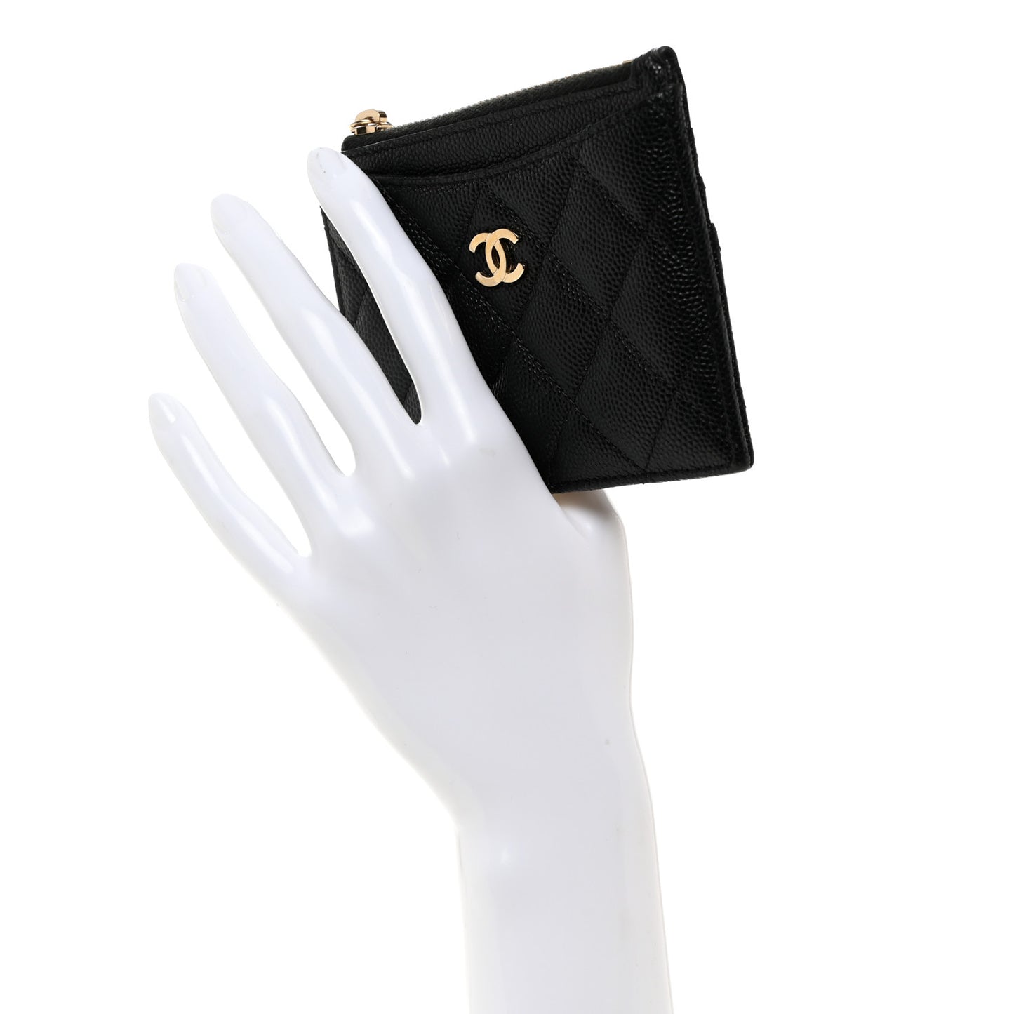 Caviar Quilted CC Zip Card Holder Black