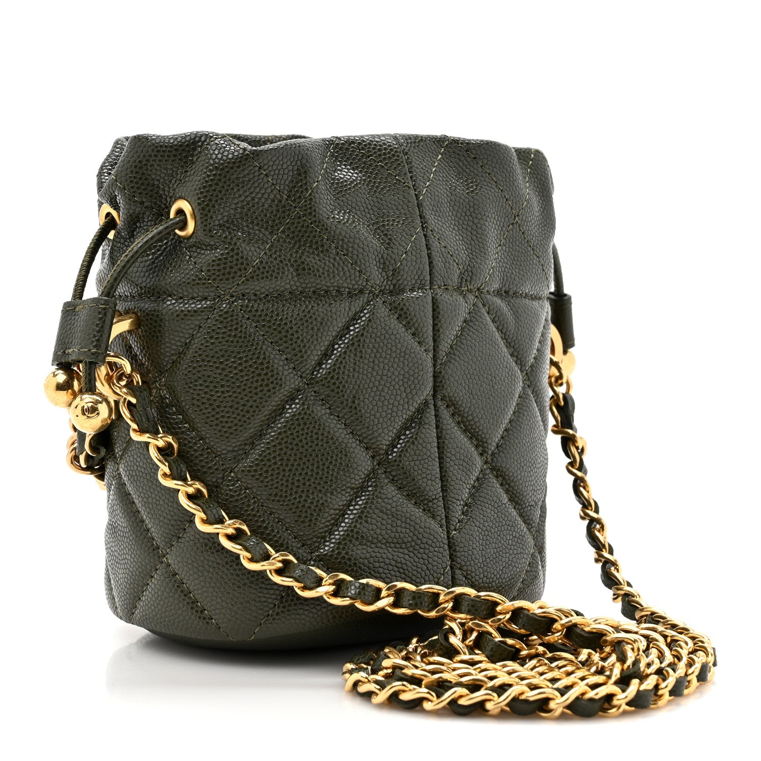 Chanel Caviar Quilted Coco First Bucket Clutch With Chain Khaki 3 of 11