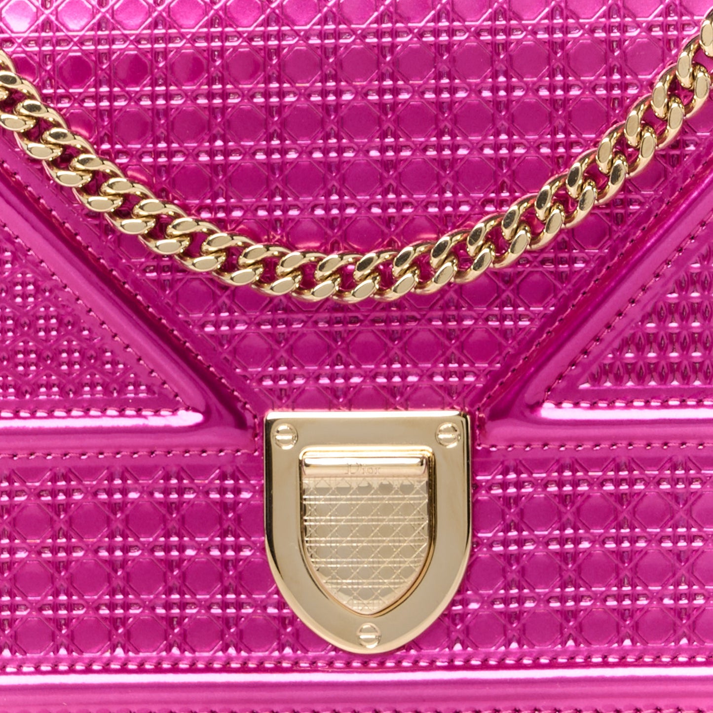 Patent Micro-Cannage Diorama Wallet on Chain Pouch Fuchsia