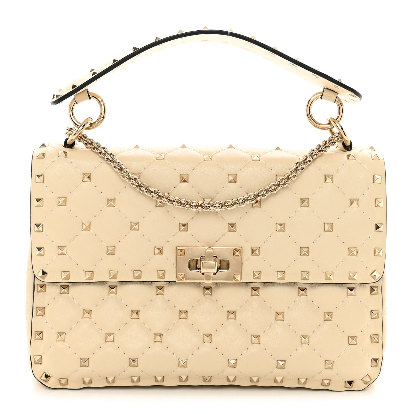 Nappa Medium Rockstud Spike Shoulder Bag Light Ivory