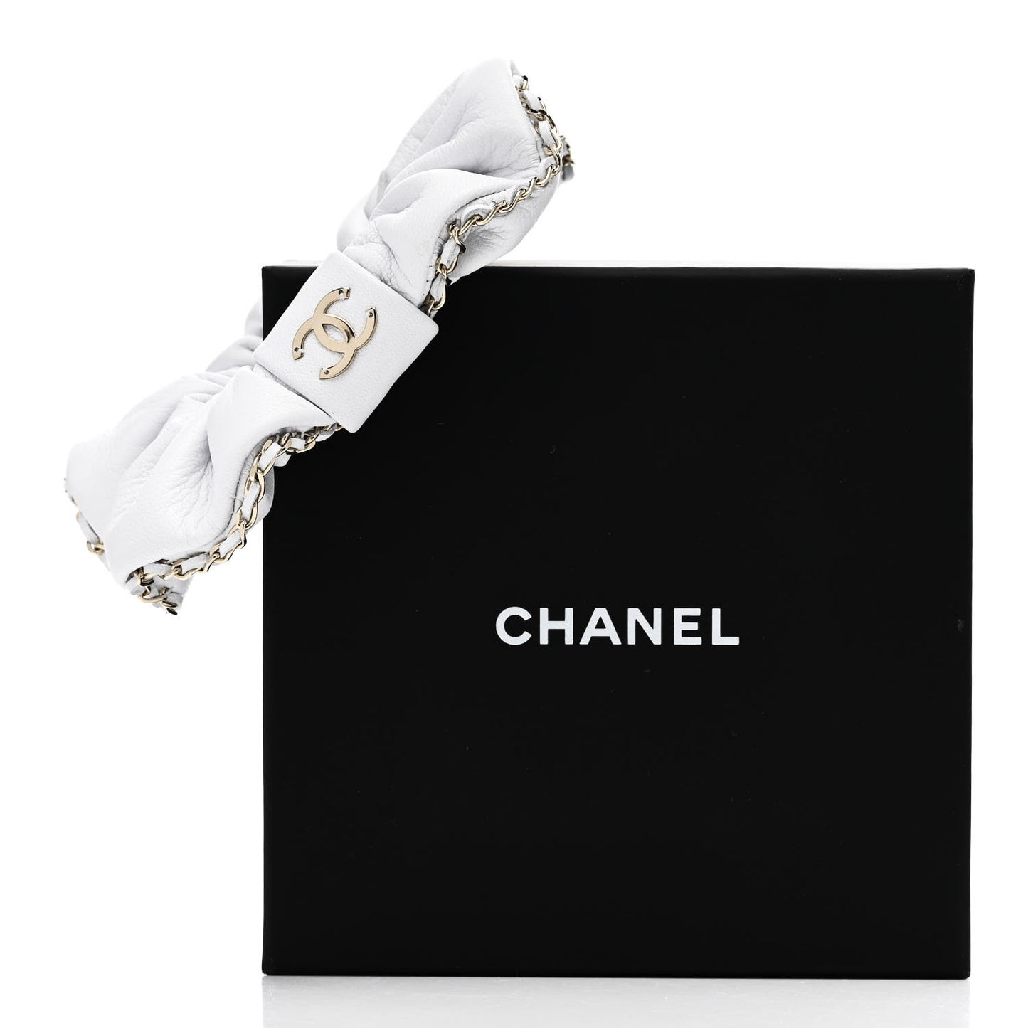 Lambskin Chain CC Hair Scrunchie White