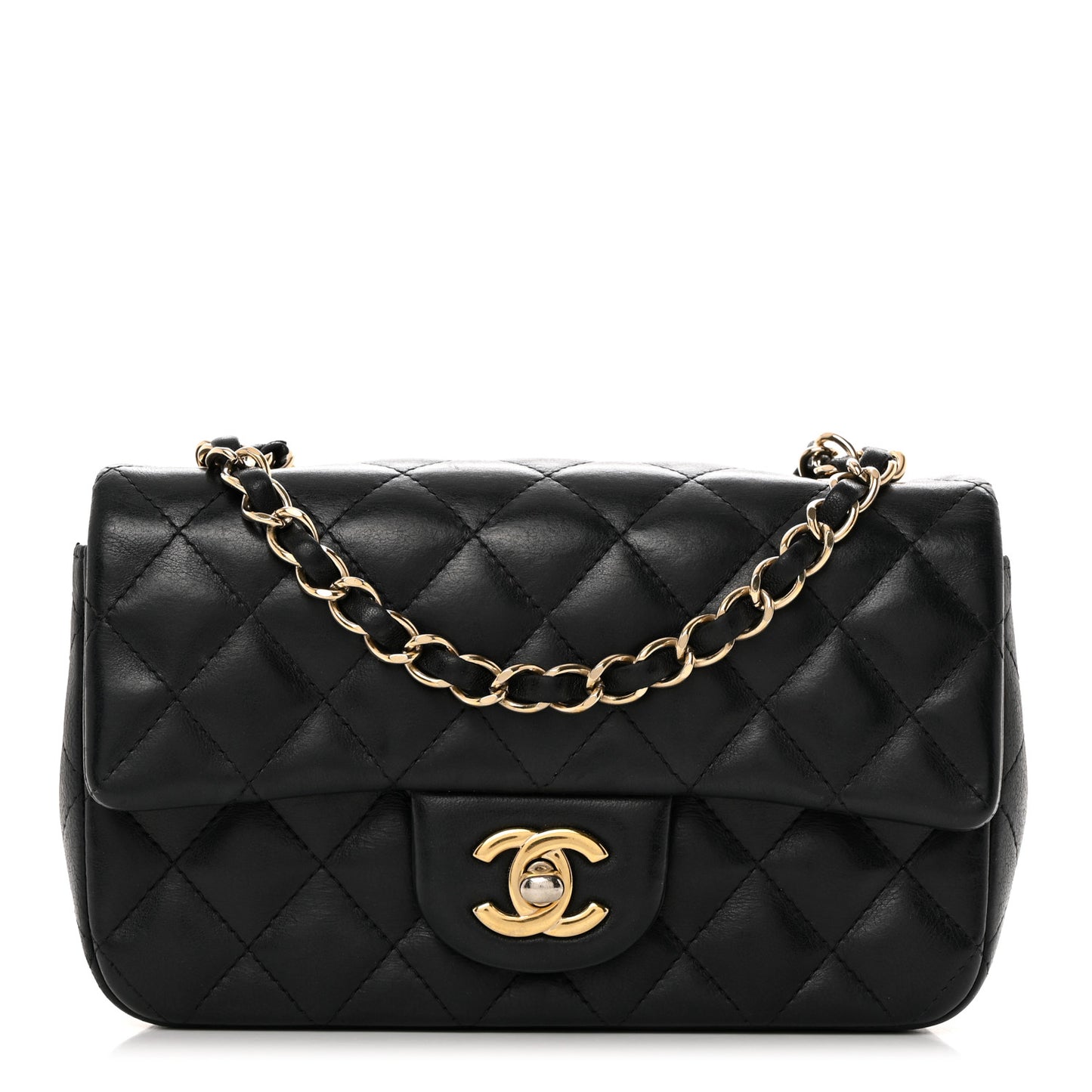 Lambskin Quilted Mini Rectangular Flap Black