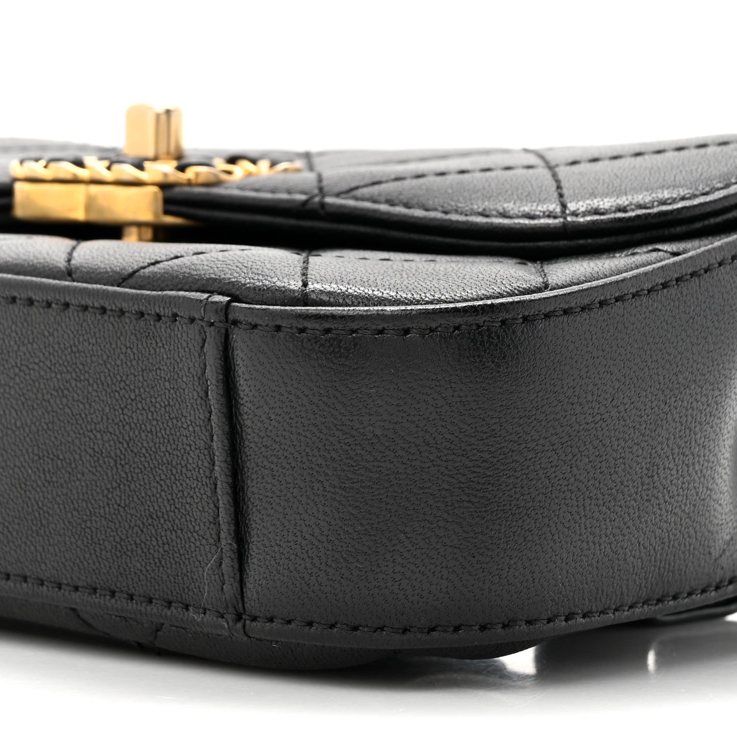 Lambskin Quilted Chain Infinity Waist Belt Bag Black