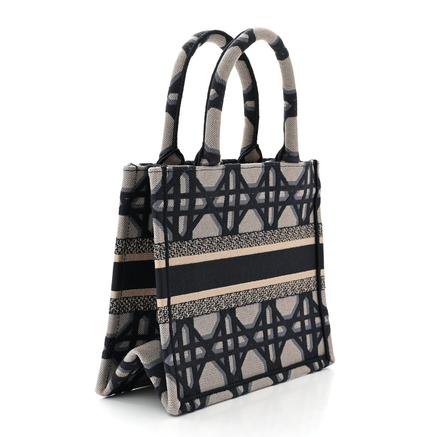 Canvas Macrocannage Embroidered Small Book Tote Beige Blue