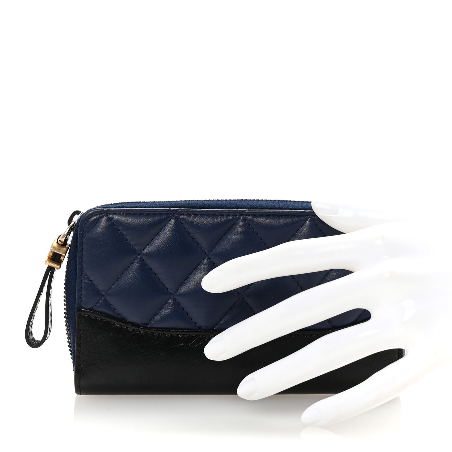 Aged Calfskin Quilted Small Gabrielle Zip Around Wallet Blue Black