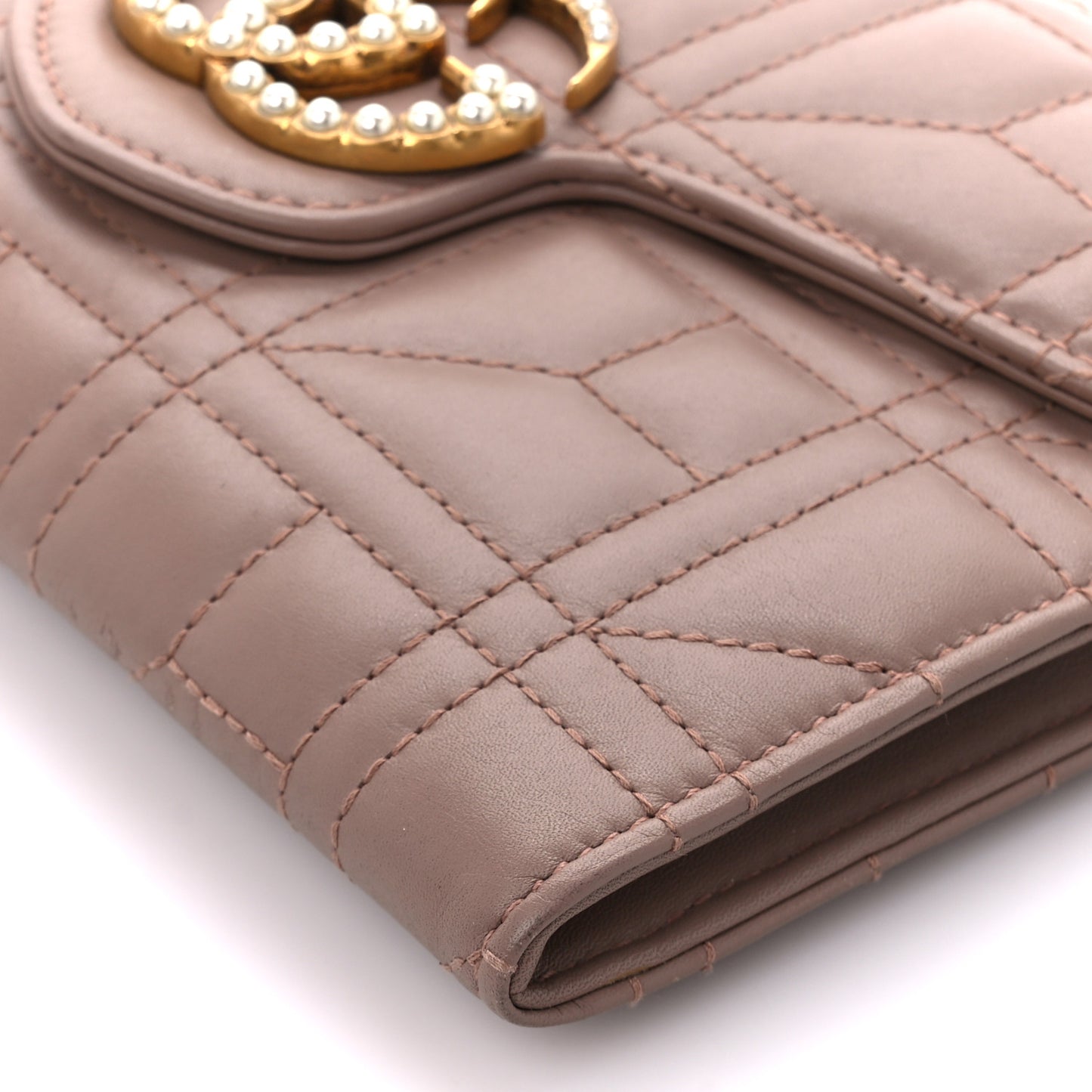 Calfskin Matelasse Mini Pearly GG Marmont Chain Wallet Porcelain Rose