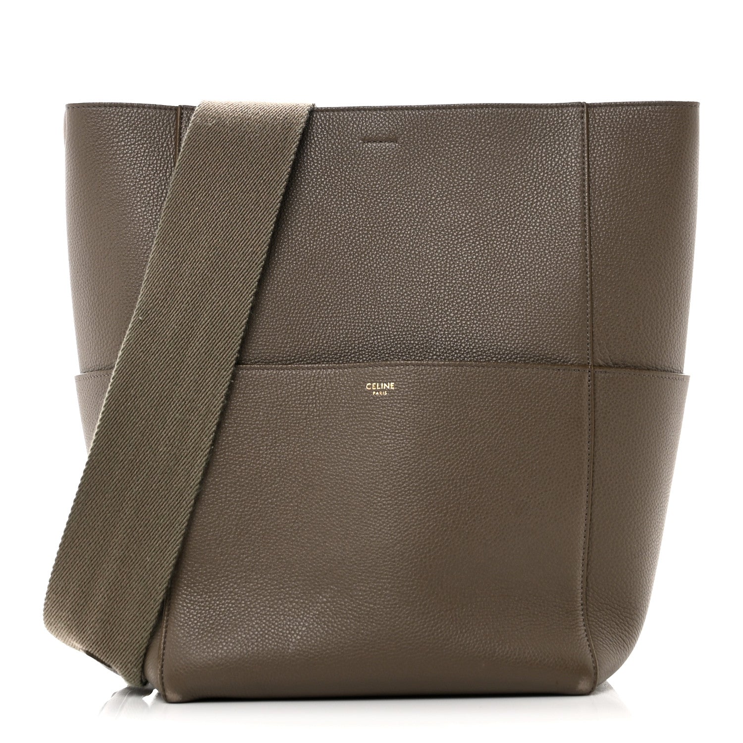 Celine Soft Grained Calfskin Sangle Bucket Bag Taupe 1824146