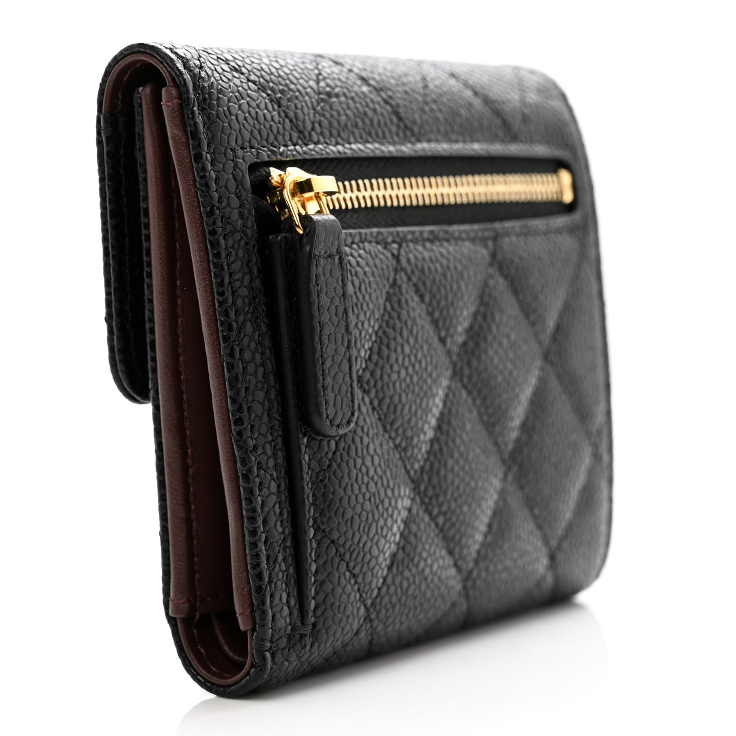 Caviar Quilted Compact Flap Wallet Black