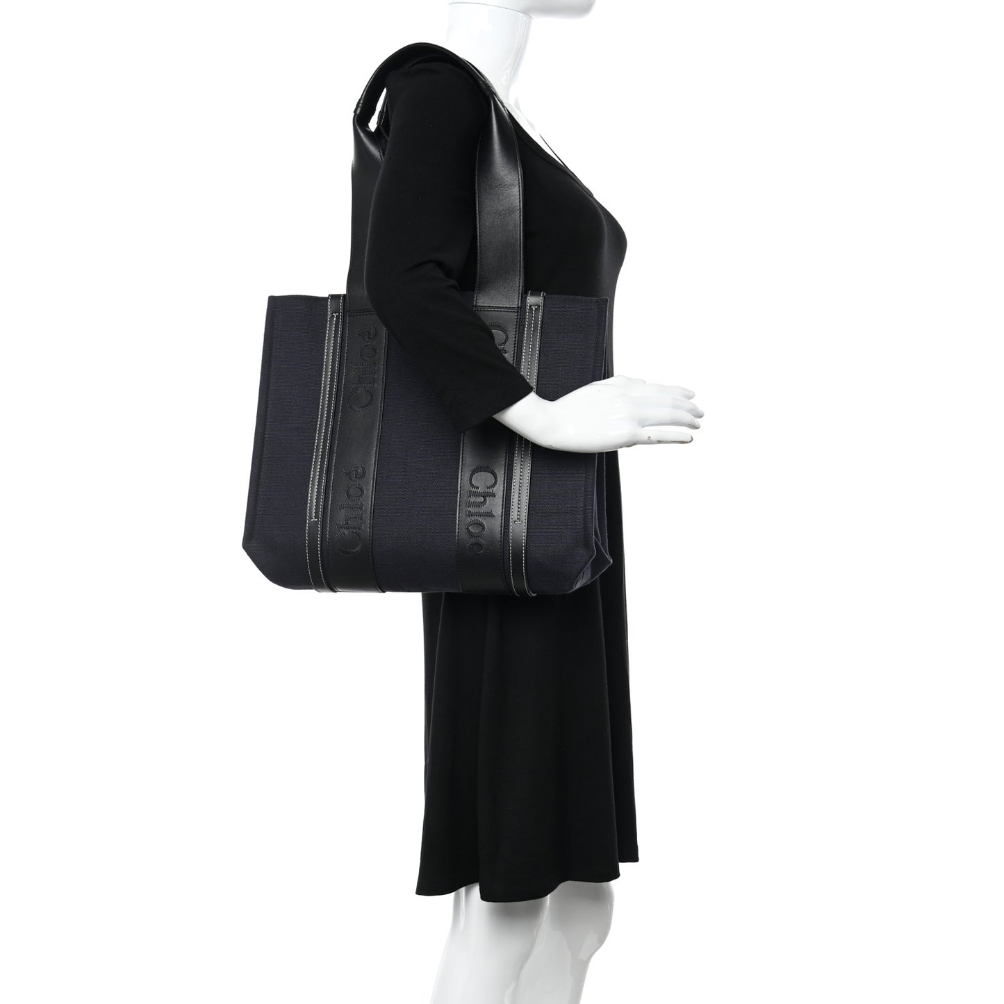 Calfskin Linen Medium Woody Tote Deep Denim