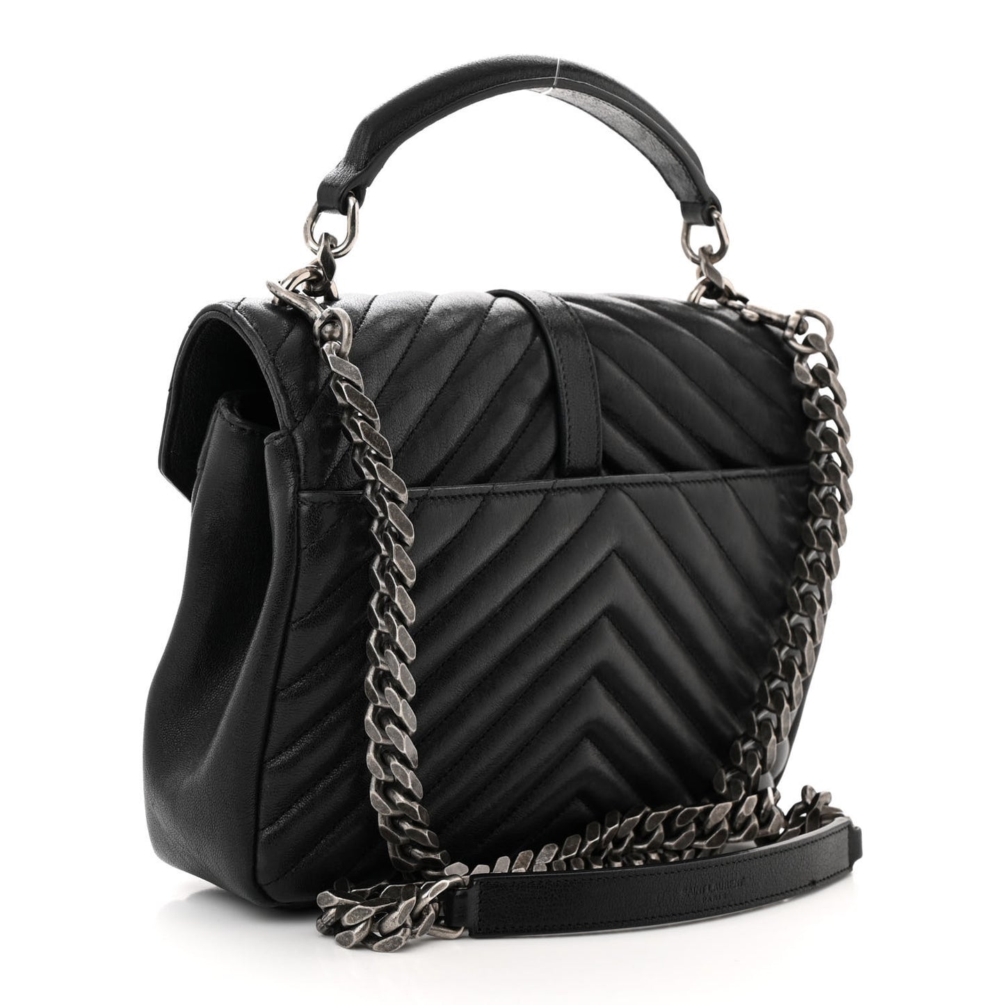 Sheepskin Matelasse Chevron Monogram Medium College Bag Black